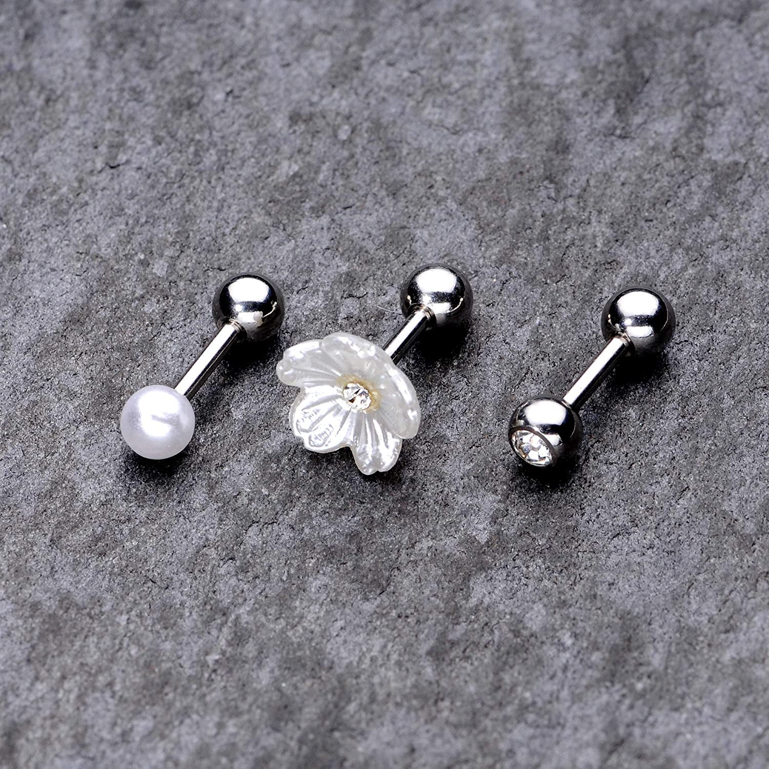 Body Candy 3Pc 16G Womens 316L Stainless Steel Flower Cartilage Earring Helix Tragus Jewelry Set 1/4" Apparel & Accessories > Jewelry > Body Jewelry Body Candy