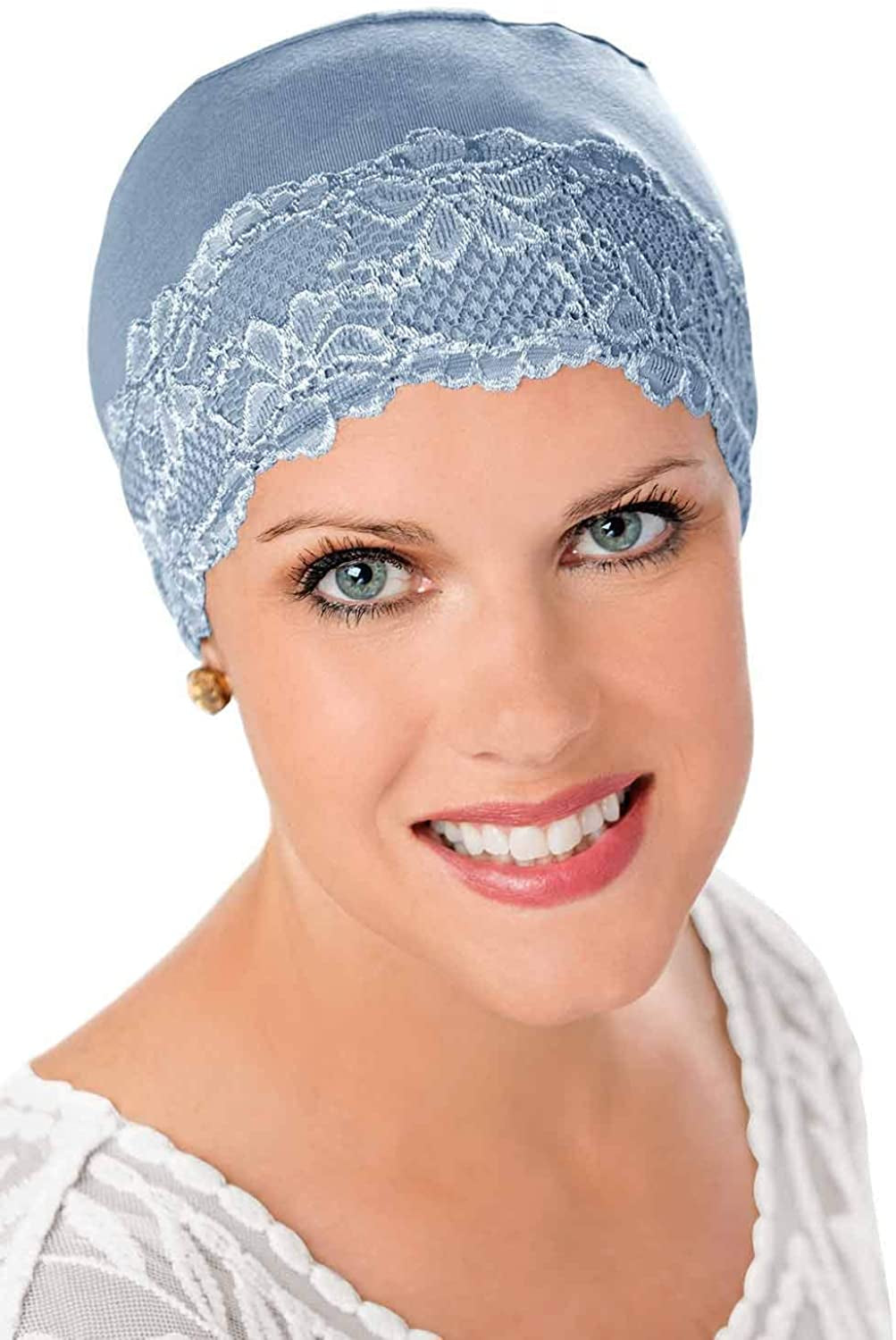 Cardani Lace Sleep Cap - Soft Hat Liner Viscose from Bamboo Apparel & Accessories > Clothing Accessories > Headwear Cardani Denim With Denim Lace One Size