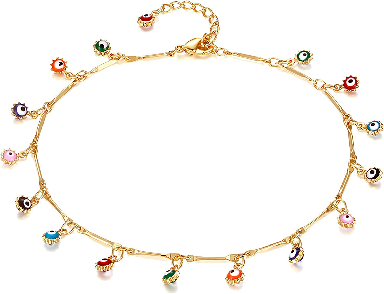 Dremmy Studios Simple Gold Chain Anklet,14K Gold/Silver Plated Dainty Summer Beach Anklets for Women Apparel & Accessories > Jewelry > Anklets DREMMY STUDIOS Dangle Evil Eye