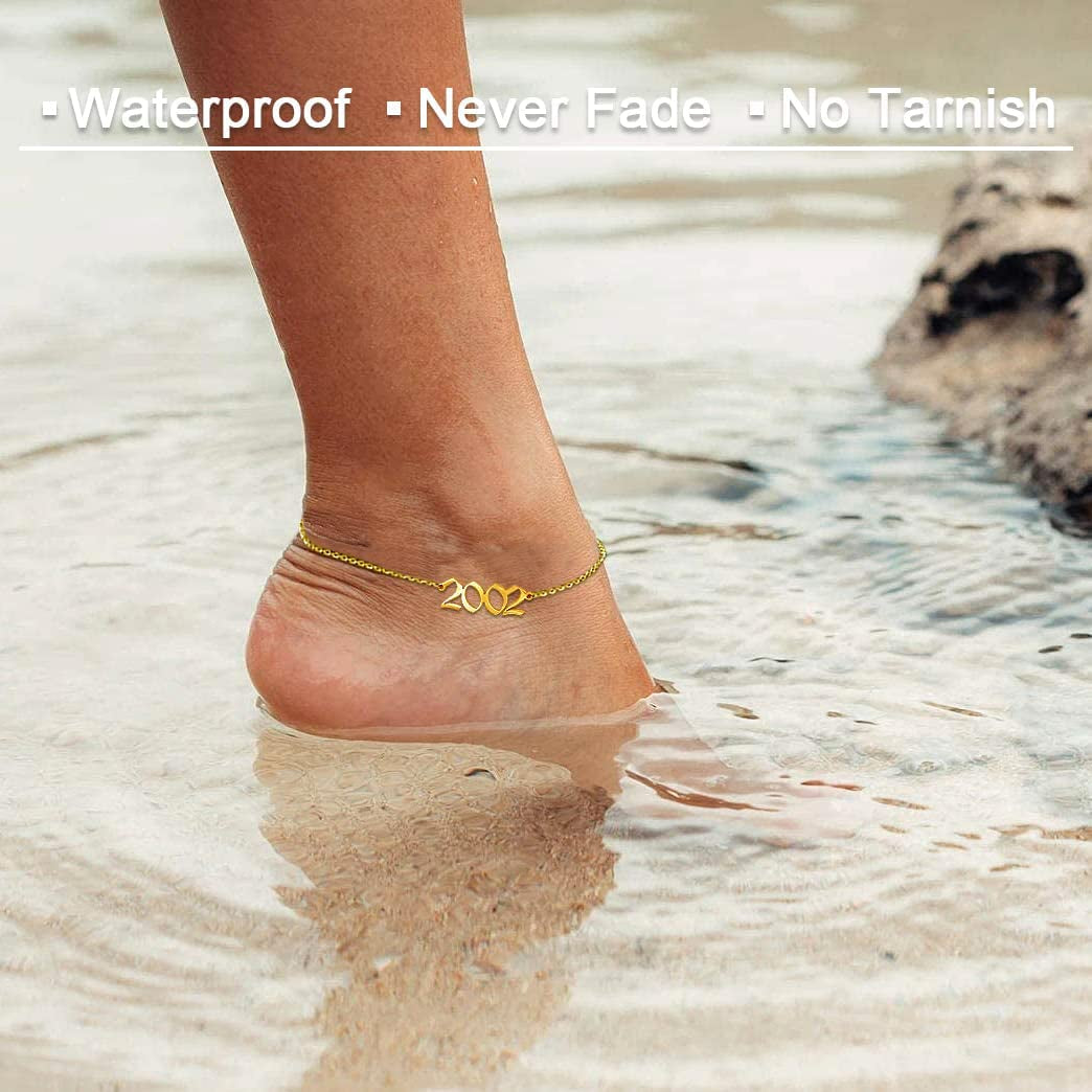 QJLE Ankle Bracelets for Women,Personalized Birth Year Number Gold Anklets for Women,Summer Beach Foot Chain Dainty Anklet Jewelry Birthday Gifts for Her Apparel & Accessories > Jewelry > Anklets QJLE