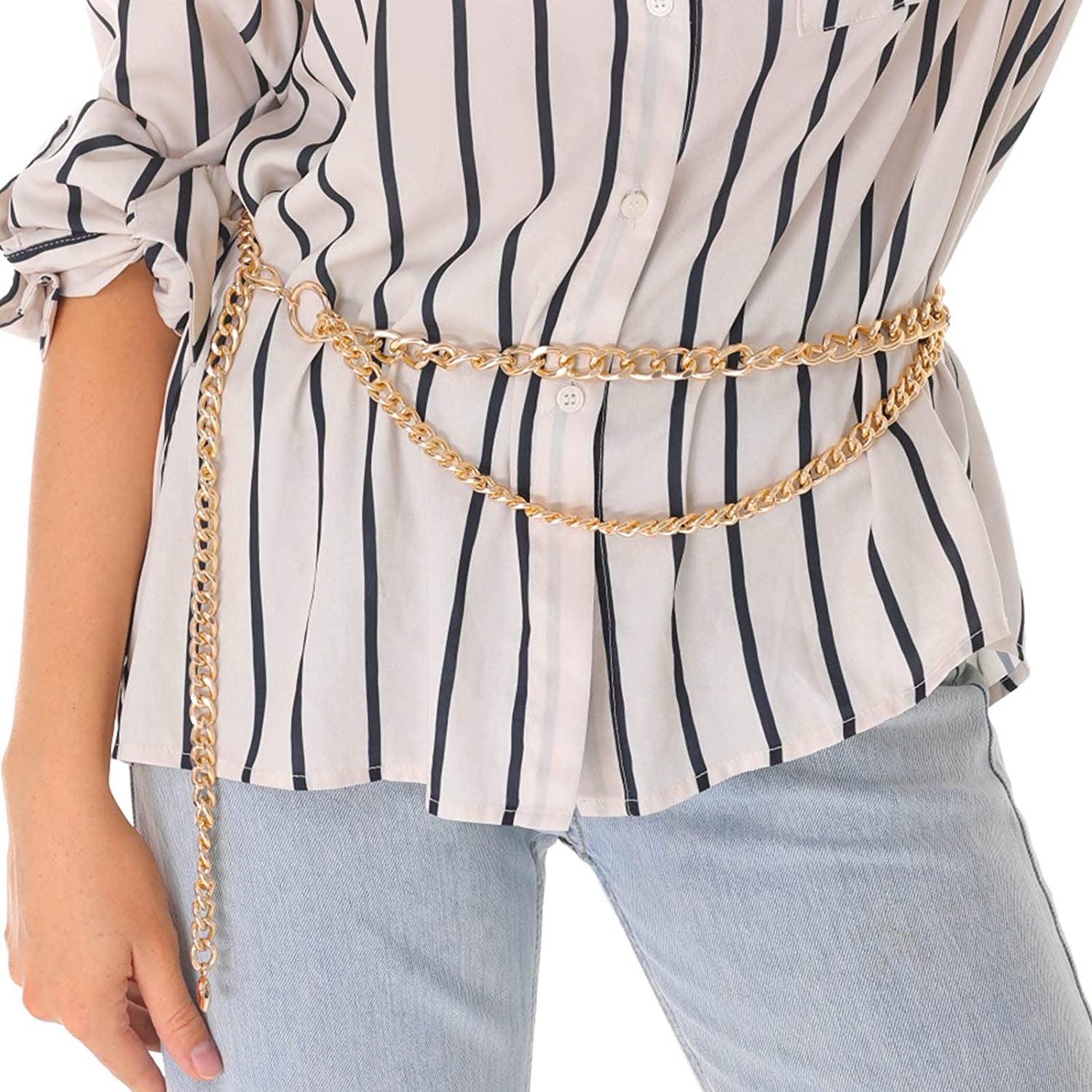 FAN&LOUIS Gold Waist Chain Belt for Women Dresses Metal Link Dangling Cinturones De Mujer Apparel & Accessories > Jewelry > Body Jewelry FAN&LOUIS
