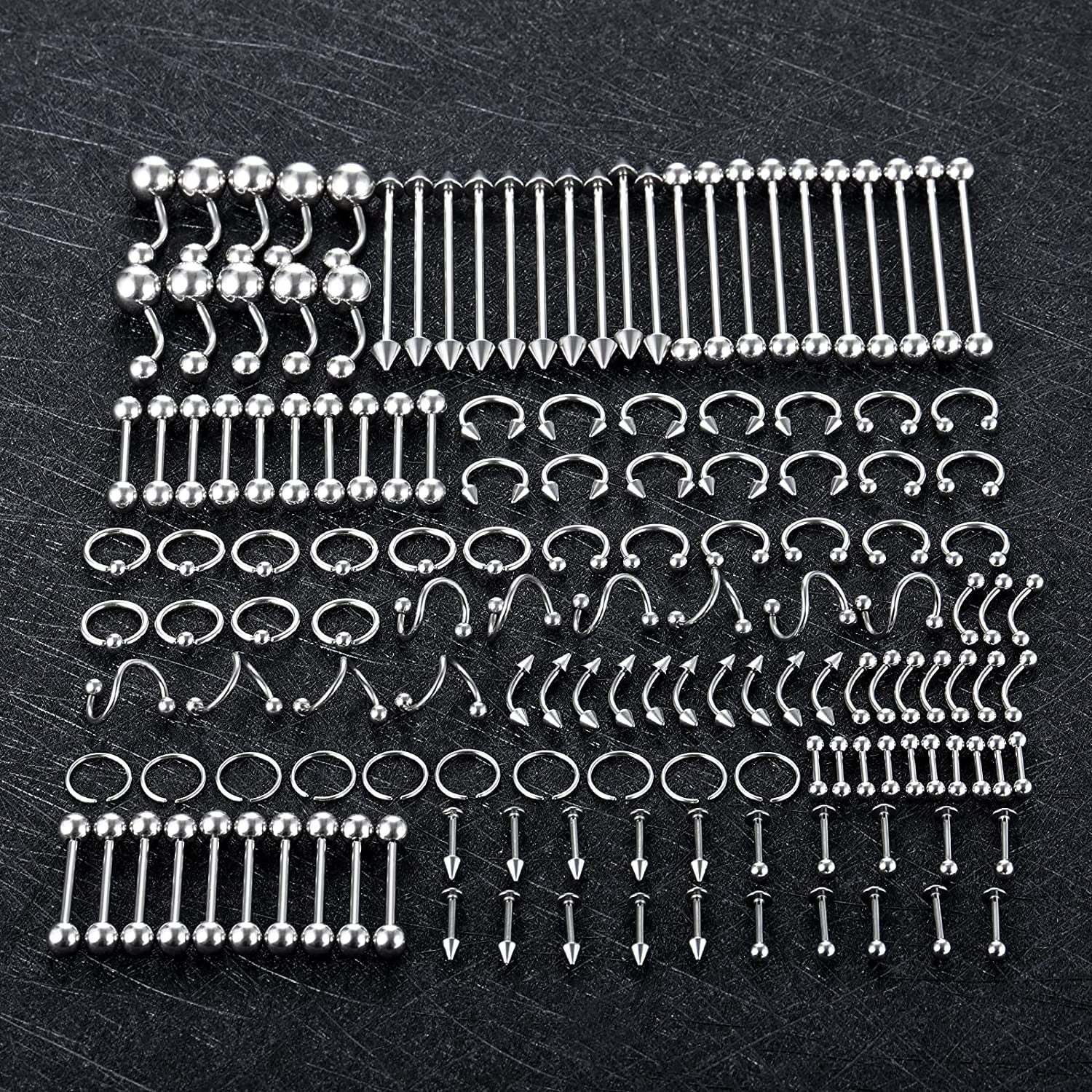 Oveta 55-150PCS Body Piercing Jewelry Lot 14G 16G 20G Stainless Steel Nose Lip Tongue Cartilage Tragus Eyebrow Industrial Barbell Belly Button Rings Piercing Kit Jewelry Apparel & Accessories > Jewelry > Body Jewelry Oveta