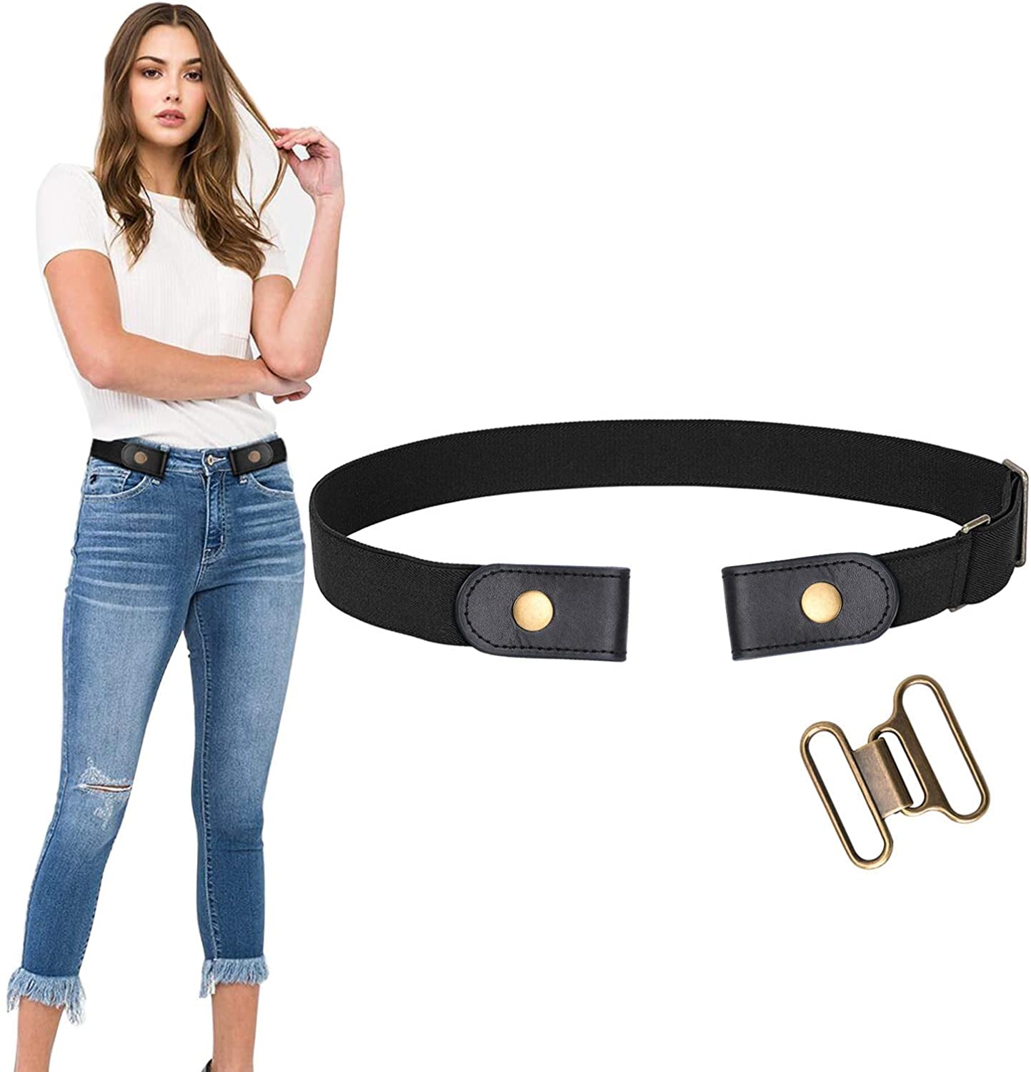 No Buckle Stretch Belt for Women Men Elastic Waist Belt up to 72 Inch for Jeans Pants Apparel & Accessories > Clothing Accessories > Belts WERFORU A-black Pants Size 23"-30"