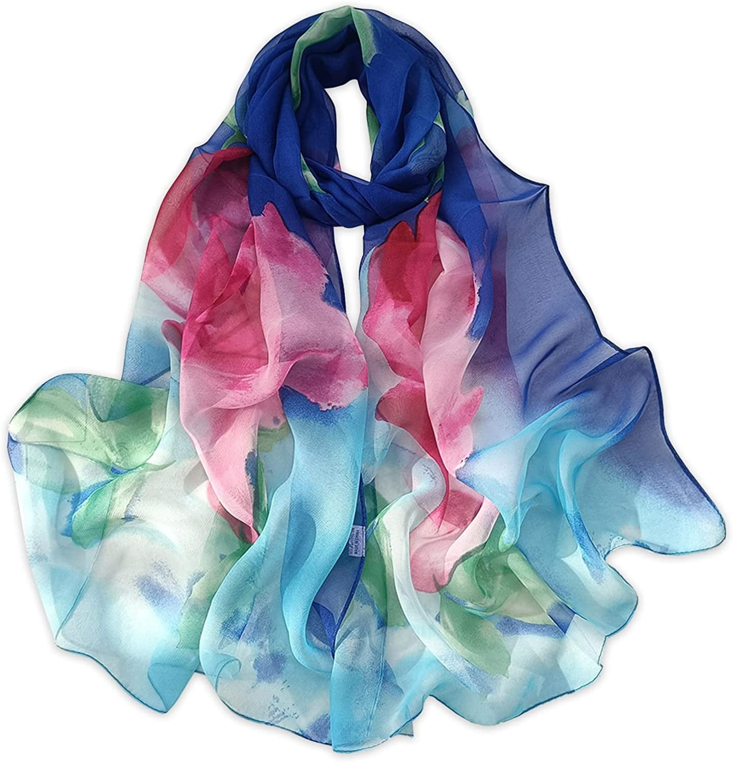 E-Clover Women Soft Floral Print Shawl Chiffon Sheer Scarf Apparel & Accessories > Clothing Accessories > Scarves & Shawls E-Clover Rose-pink Blue