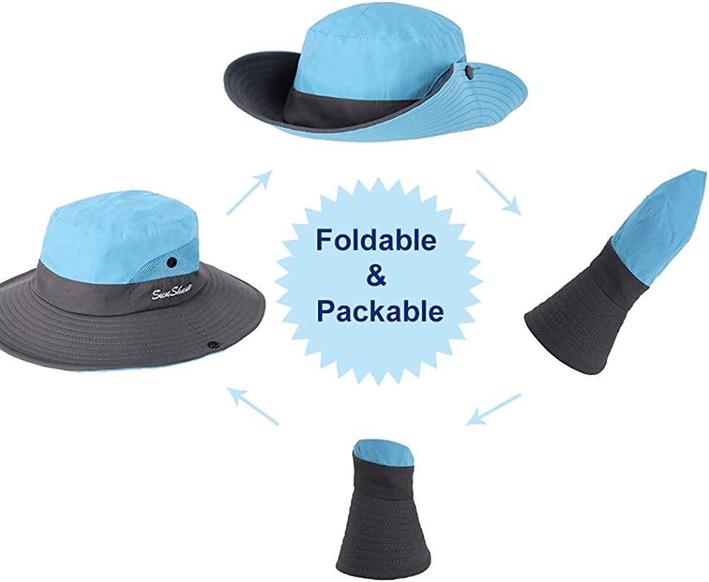 ROYAL MATRIX Womens Ponytail Sun Hats Outdoor Bucket Hat UV Protection Fishing Hats Wide Brim Windproof Foldable Beach Hat Apparel & Accessories > Clothing Accessories > Hats ROYAL MATRIX