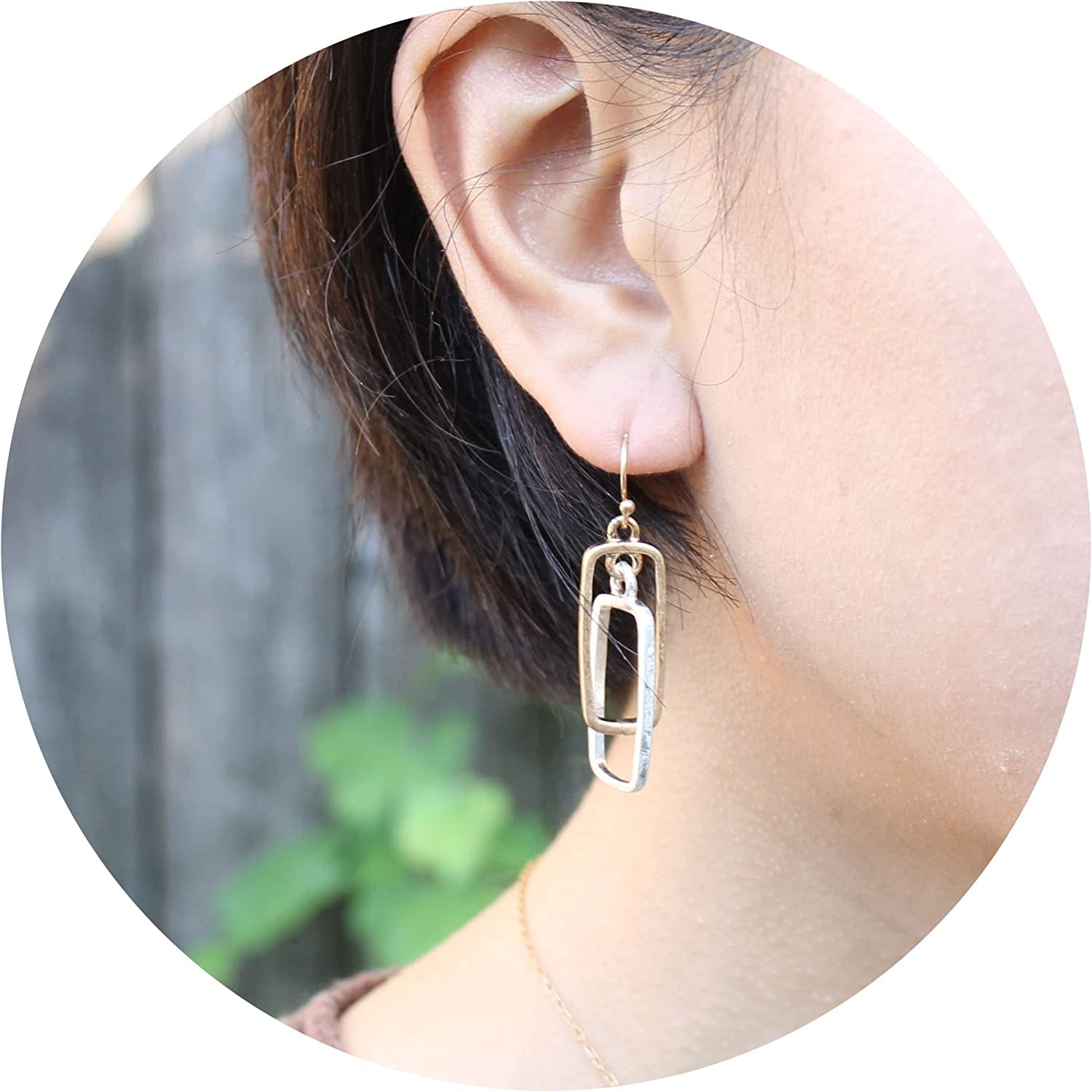 POMINA Lightweight Geometric Gold Silver Two Tone Hammered Dangle Drop Earrings Linked Circle Rectangle Oval Trendy Fashion Dangling Earrings for Women Apparel & Accessories > Jewelry > Earrings POMINA