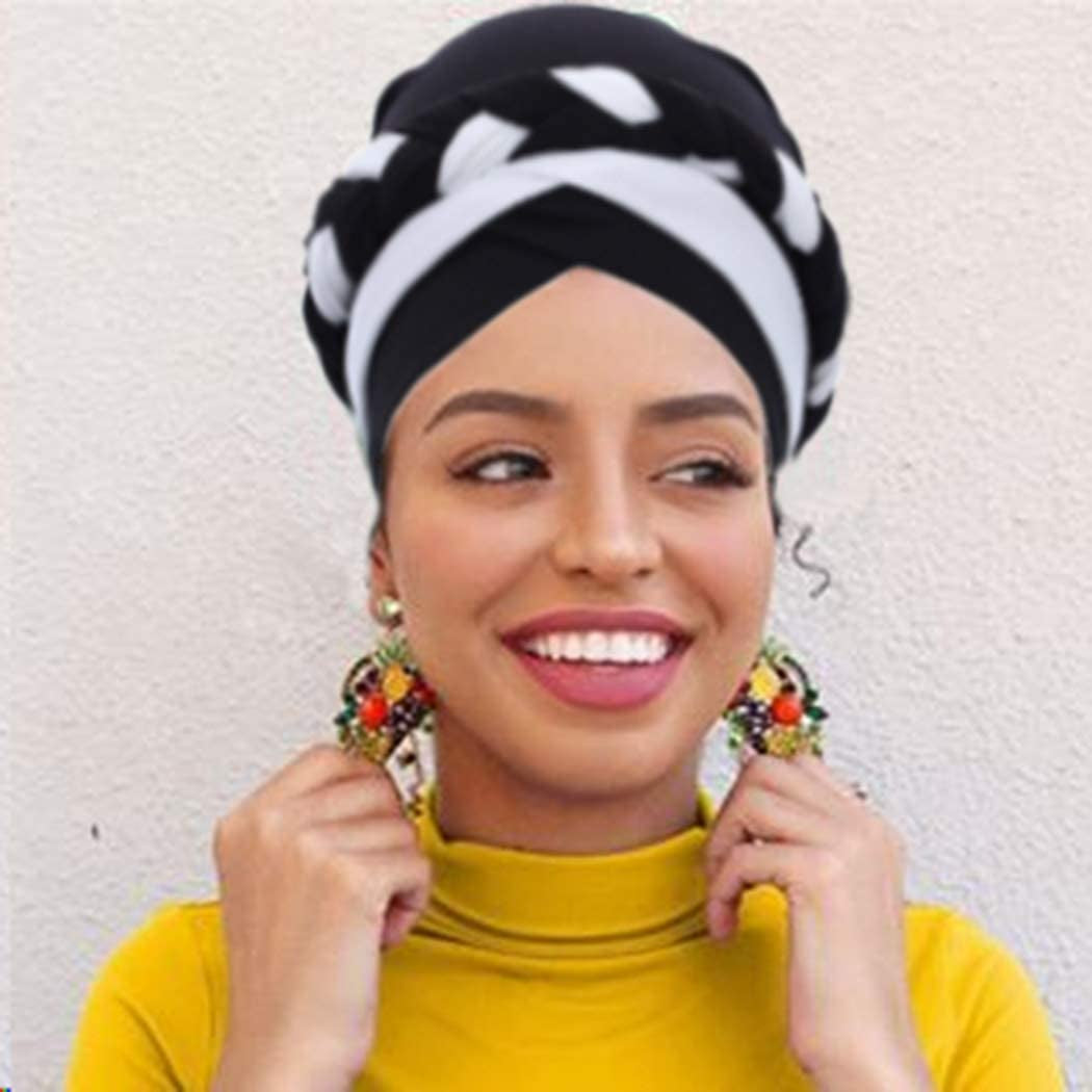 Woeoe African Head Wraps Stretch Braid Chemo Hat Cap Print Pre-Tied Head Turbans Headwear for Women and Girls Apparel & Accessories > Clothing Accessories > Headwear Woeoe