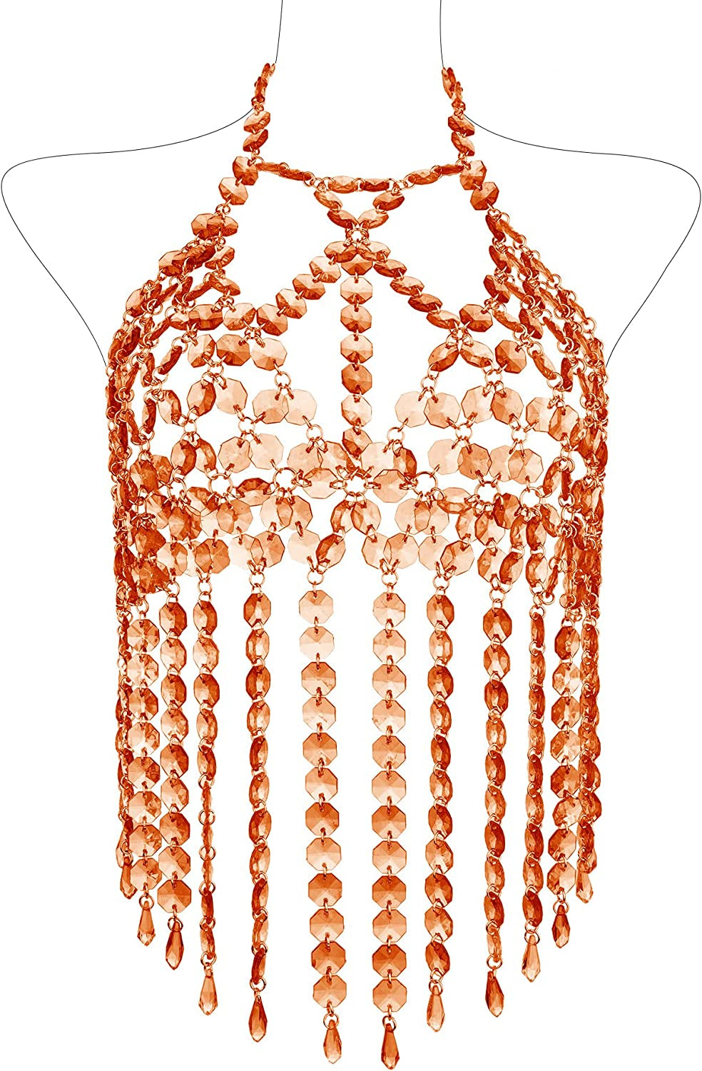 Ccbodily Crystal Body Chain Bra - Womens Fashion Handmade Body Harness Bra Jewelry Accessories for Party Rave Apparel & Accessories > Jewelry > Body Jewelry CCbodily Brown