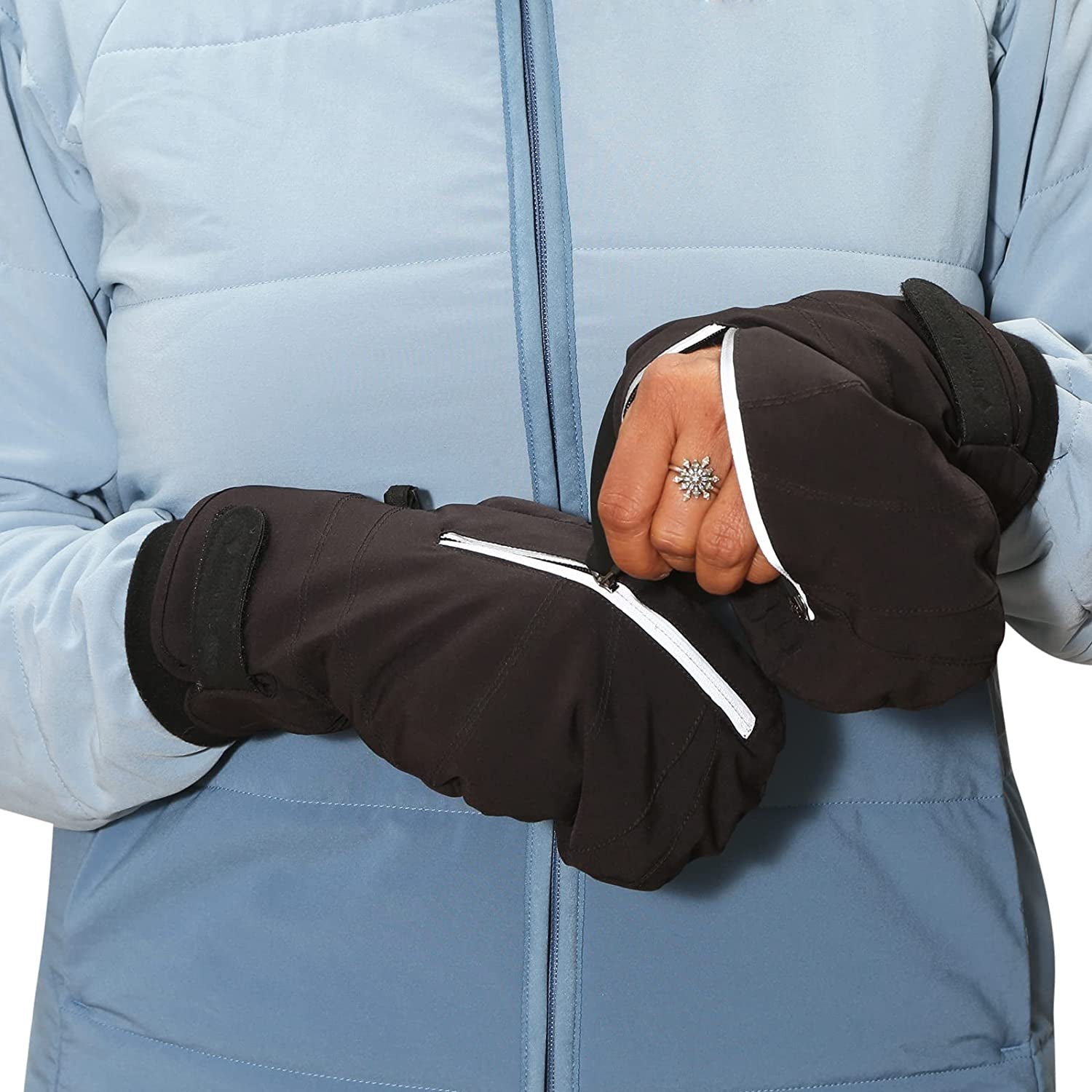 Trailheads Women’S Convertible Zip Mitts | Winter Running Mittens | Thermal Mittens for Cold Weather | Women’S Mittens for Outdoor Sports - Black Apparel & Accessories > Clothing Accessories > Gloves & Mittens TrailHeads