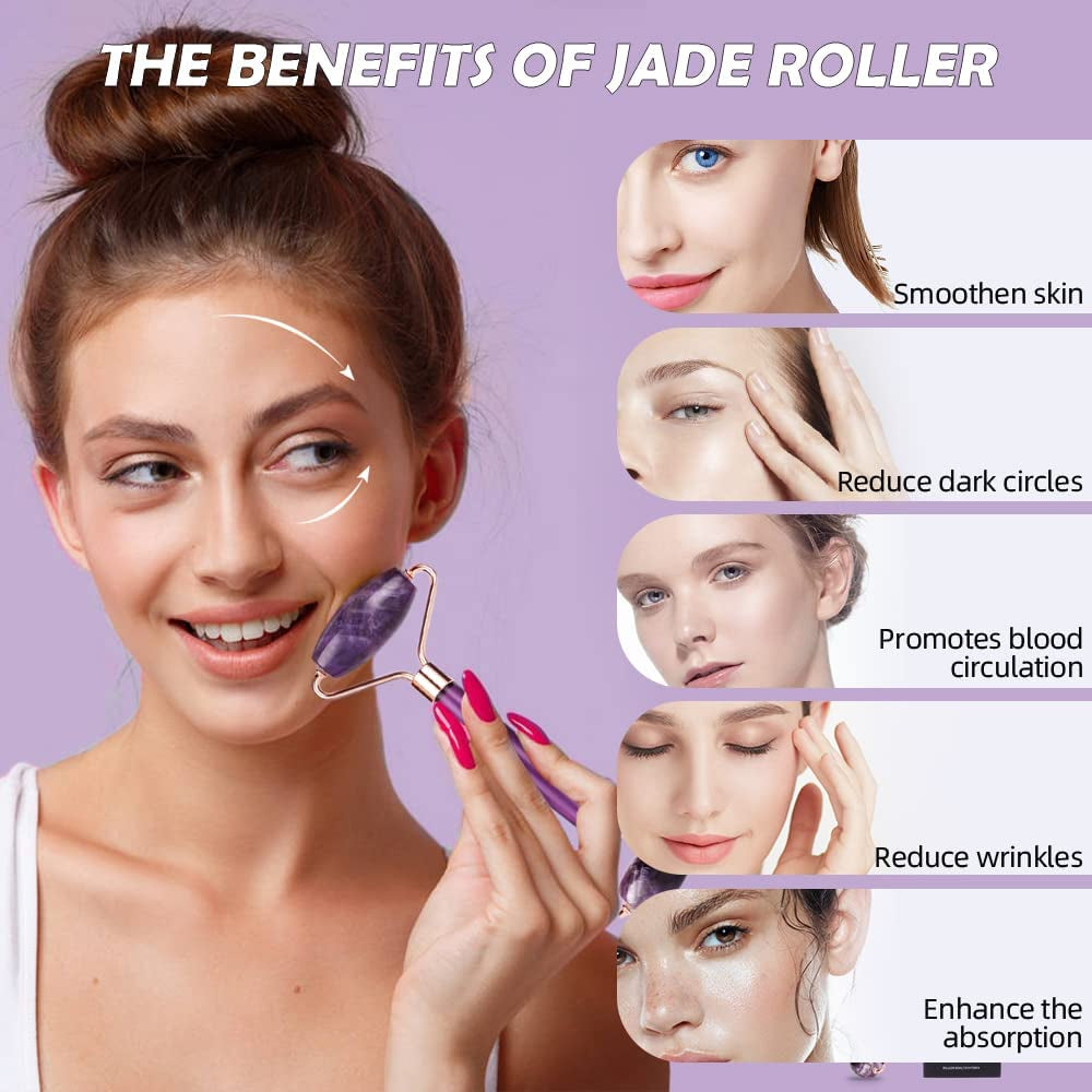 Canvalite Jade Roller for Face, 100% Amethyst Natural Face Roller Skin Care Tools for Puffy Eyes Relief anti Aging, Face Massager for Women Reduce Wrinkles Dark Circles Fine Lines Jade Facial Roller Health & Beauty > Personal Care > Cosmetics > Cosmetic Tools > Skin Care Tools CANVALITE