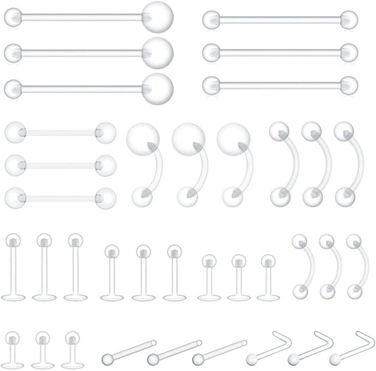 Piercingart 36Pcs Clear Piercing Retainers Bioflex Nose Tongue Nipple Belly Rings Eyebrow Lip Nose Studs Cartilage Tragus Earring Retainer Industrial Bar Plastic Piercing Jewelry for Surgery Apparel & Accessories > Jewelry > Body Jewelry PiercingArt 36 Pcs Mix Style