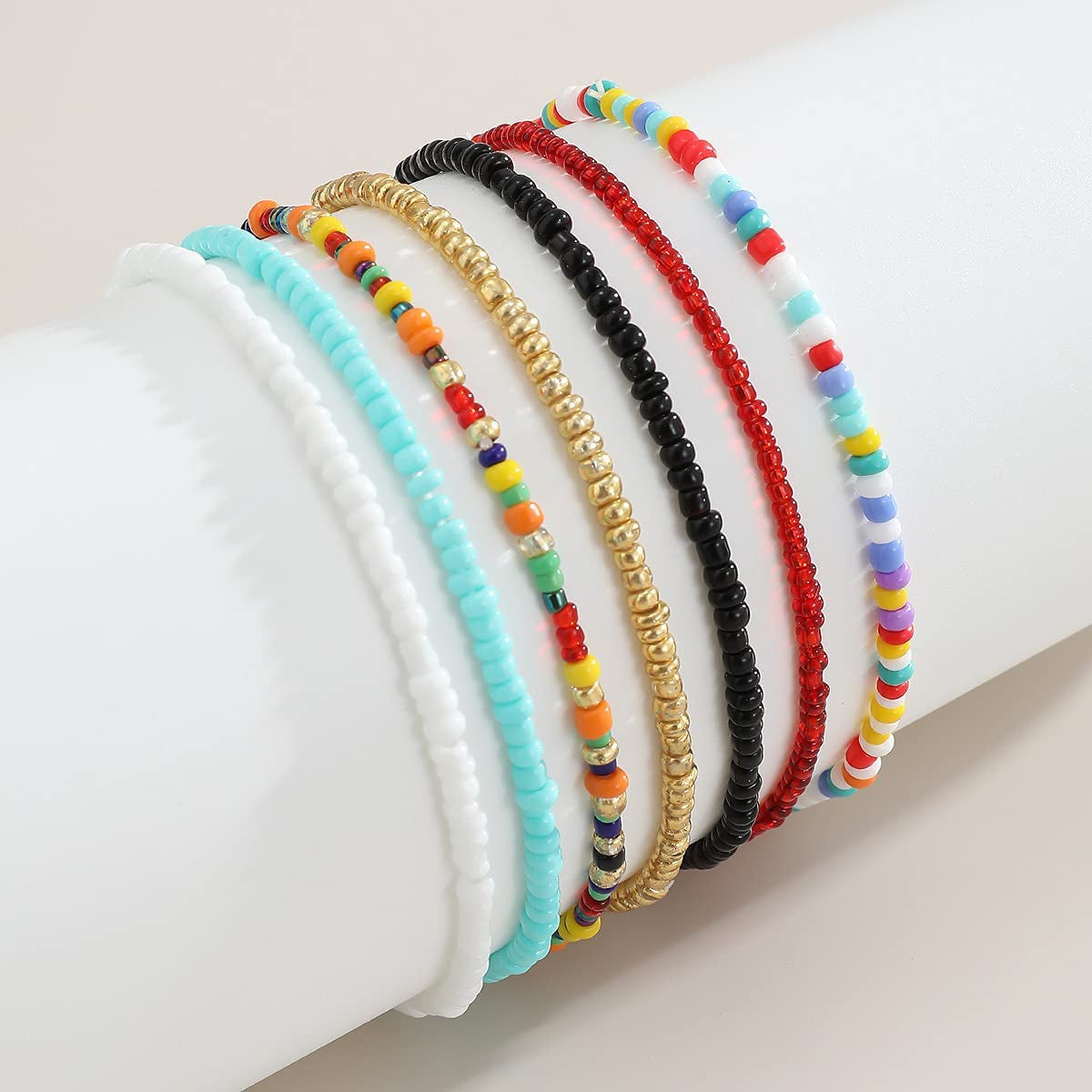 Women Boho Beads Anklets Colorful Stretch Rainbow Ankle Bracelets Beaded Bracelet Elastic Foot and Hand Chain Jewelry (7PCS) Apparel & Accessories > Jewelry > Anklets VFlowee