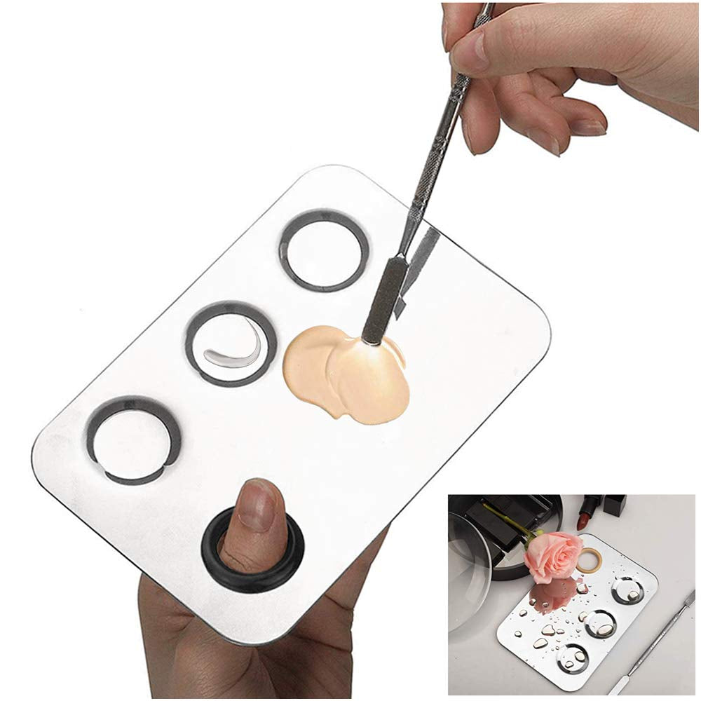 Cosmetic Palette with Mini Ring Palette and Spatula Set Tool 3-Wells Stainless Steel Mixing Makeup Palette Women Cosmetic Palette for Makeup Nail Art Accessories Pack of 3 Health & Beauty > Personal Care > Cosmetics > Cosmetic Tools > Makeup Tools Sumkyle