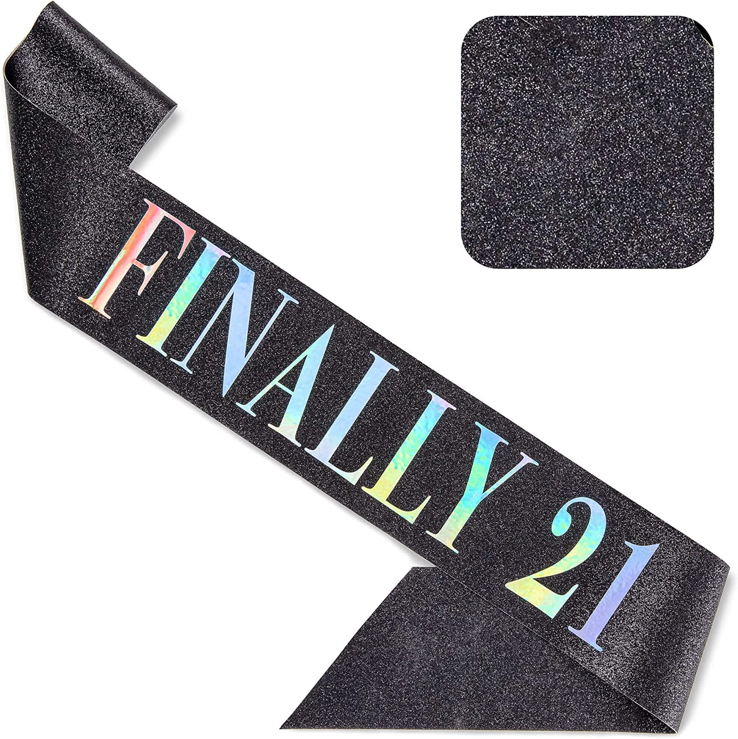 CORRURE 'Finally 21' Birthday Sash with Glitter -Black Sash with Multicolor Foil 21St Birthday Sash for Men and Women-Ideal Twenty One Sash Party Favors Supplies and Decorations for Your 21 Bday Party Apparel & Accessories > Clothing Accessories > Sashes CORRURE