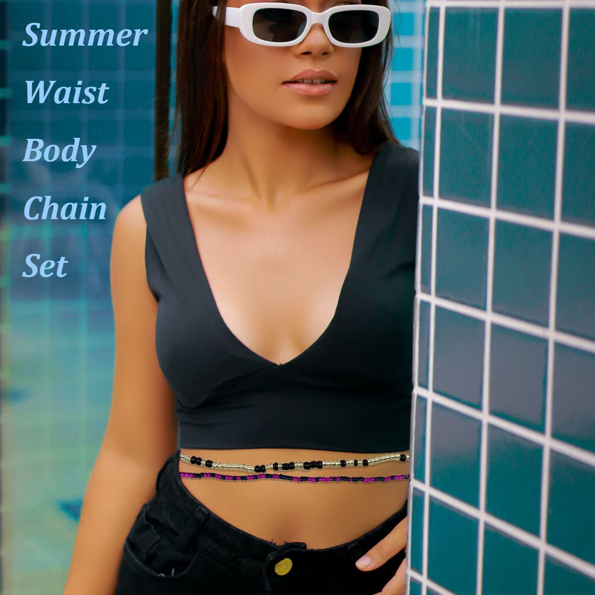 Ronglry 8PCS Waist Beads for Women Girls Belly Beads for the Waist Colorful Summer Body Chains Waist Bead Set African Waist Beads for Weight Loss Belly Waist Beads Chain Jewelry for Summer Beach Apparel & Accessories > Jewelry > Body Jewelry Ronglry