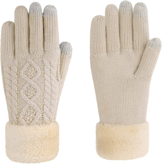 Simplicity Womens 3 Fingers Touchscreen Cable Knit Winter Gloves Apparel & Accessories > Clothing Accessories > Gloves & Mittens Simplicity 1pack_beige