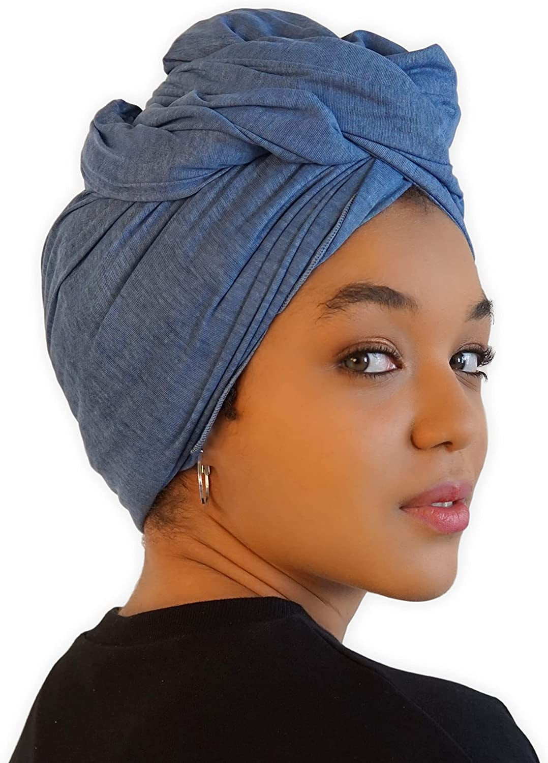 Head Wrap for Black Women - African Hair Wrap & Hair Scarf - Jersey Hair Turbans for Women - Soft & Breathable Headwrap Apparel & Accessories > Clothing Accessories > Bandanas & Headties Olivia Sylx Light Blue Denim