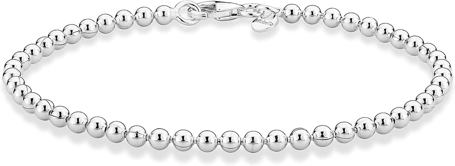 Miabella 925 Sterling Silver 3Mm round Bead Ball Chain Anklet Ankle Bracelet for Women Teen Girls, Jewelry Made in Italy Apparel & Accessories > Jewelry > Anklets Miabella Length 10 Inches (Medium)