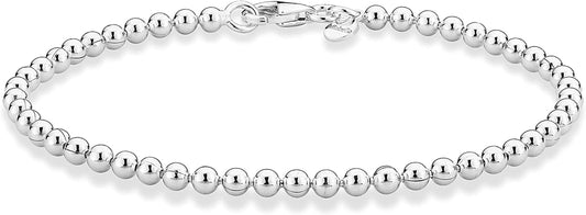Miabella 925 Sterling Silver 3Mm round Bead Ball Chain Anklet Ankle Bracelet for Women Teen Girls, Jewelry Made in Italy Apparel & Accessories > Jewelry > Anklets Miabella Length 10 Inches (Medium)