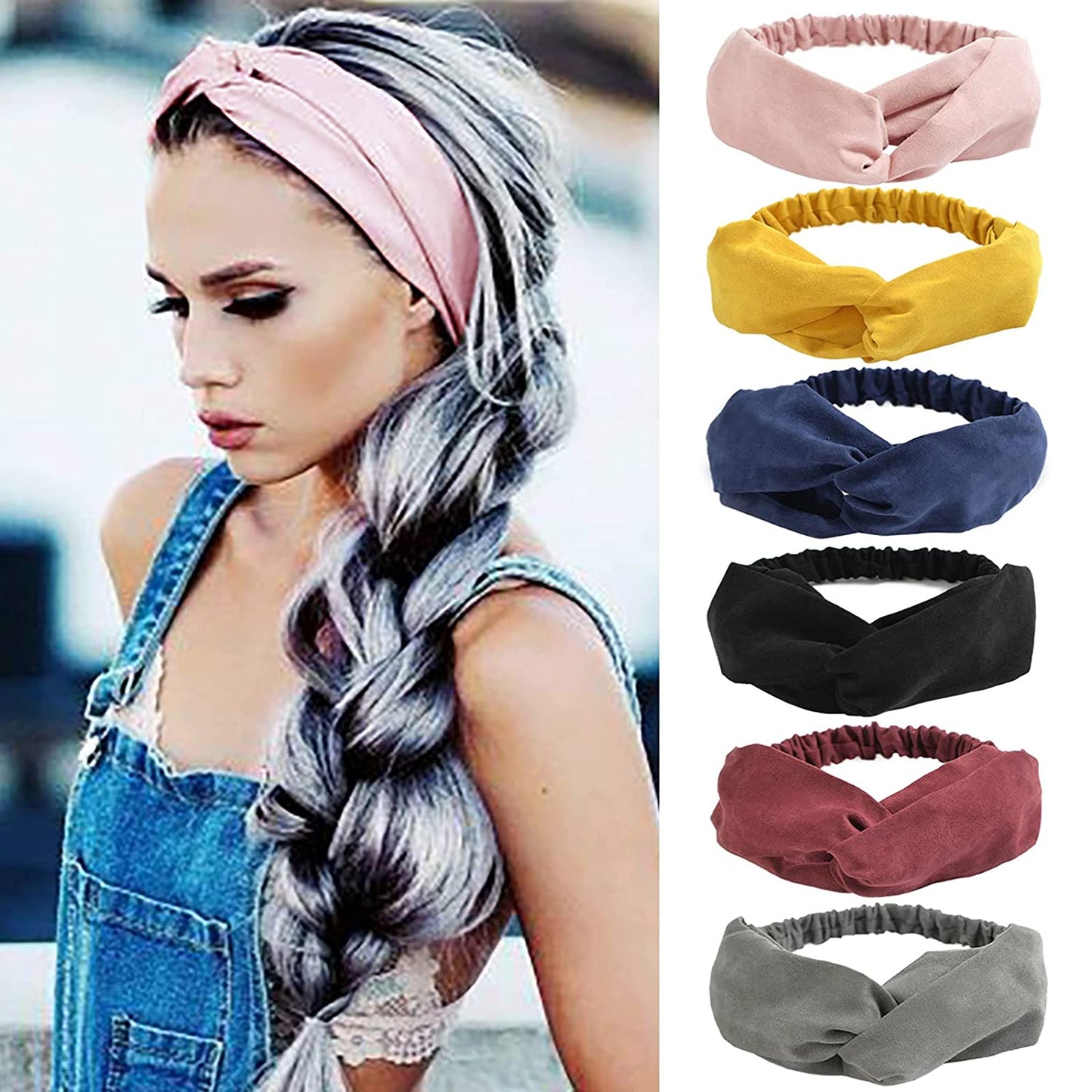 DRESHOW Twist Bow Wire Headbands Vintage Head Wrap Rabbit Ear Wired Hairbands Hair Holder Hair Accessory for Women and Girls 6 Pack Apparel & Accessories > Clothing Accessories > Bandanas & Headties DRESHOW 6 Pack Suede with Elastic A