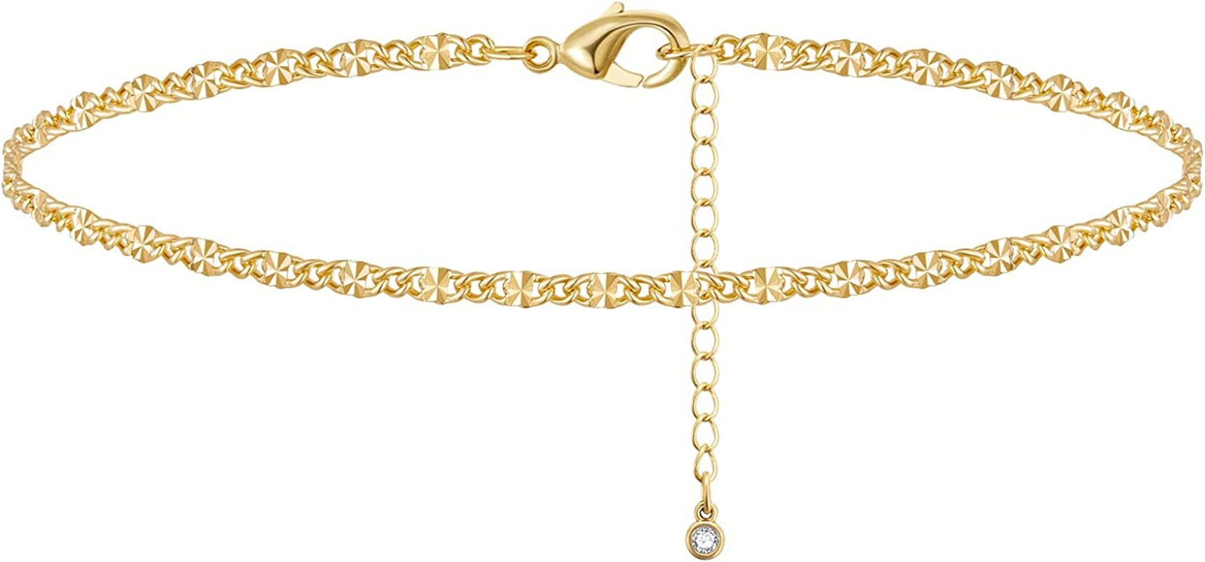 Kissyan Gold Ankle Bracelets for Women, Dainty 14K Gold Plated Anklets Cuban Link Chain Ankles Adjustable Snake Tennis Anklet Bracelet Tiny Beach Foot Jewelry Gifts for Women Girls Apparel & Accessories > Jewelry > Anklets KissYan Gold-studs anklet