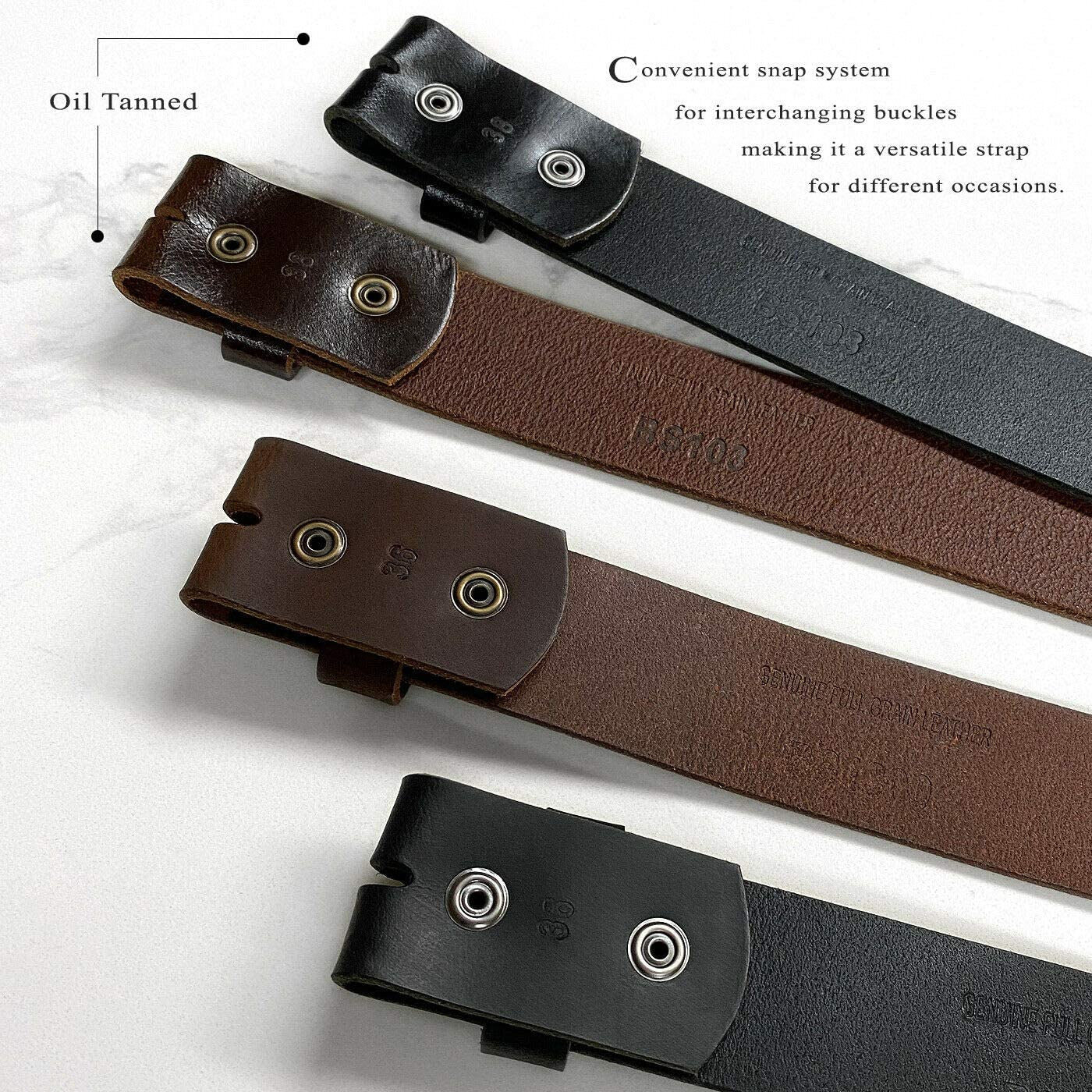 One Piece Full Grain Buffalo Oil Tanned Leather Replacement Belt Strap/ Belt with Buckle 1-1/2" (38Mm) Wide- Multiple Choices Apparel & Accessories > Clothing Accessories > Belts Belts.com