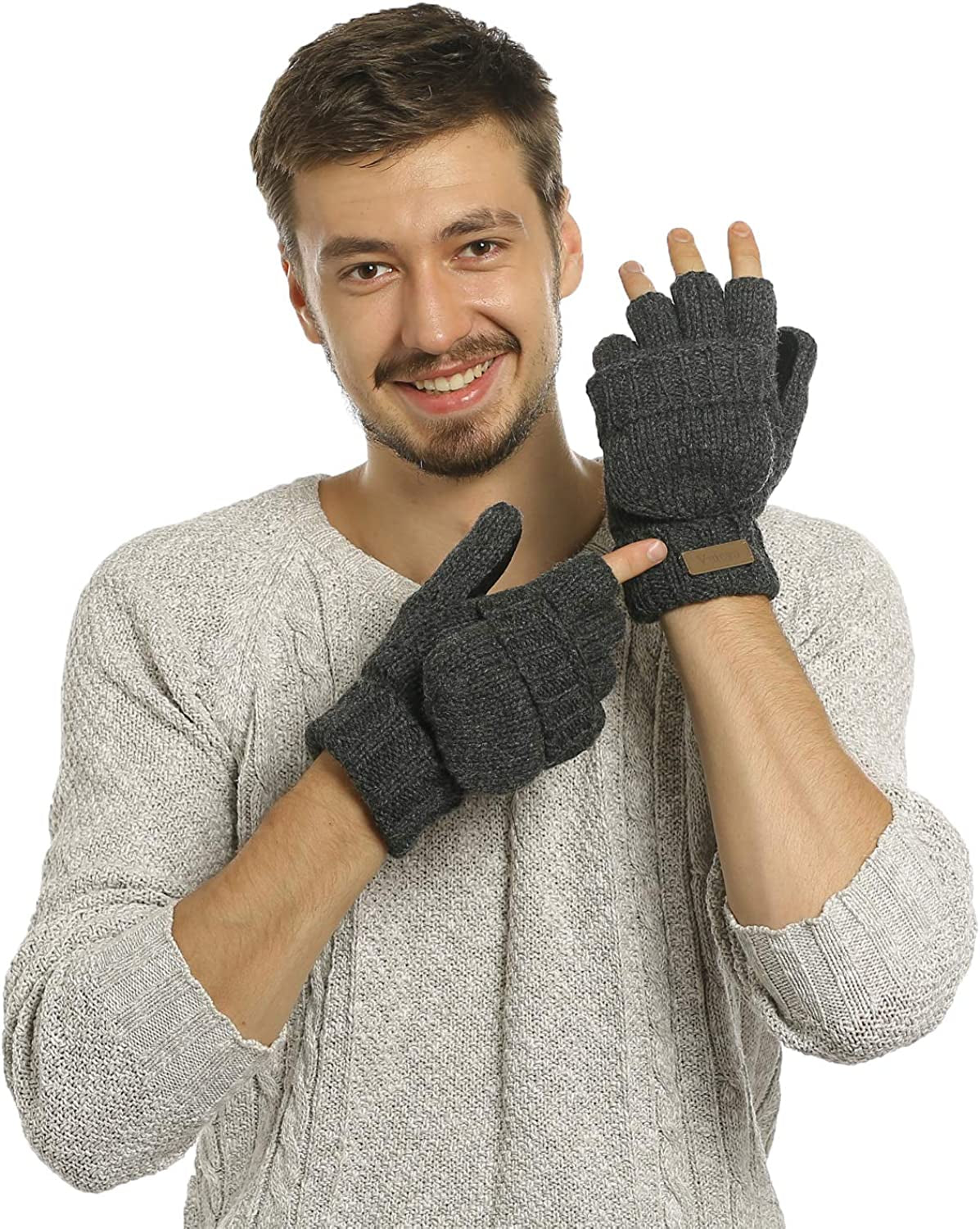Winter Knitted Convertible Fingerless Gloves Wool Mittens Warm Mitten Glove for Women and Men Apparel & Accessories > Clothing Accessories > Gloves & Mittens ViGrace