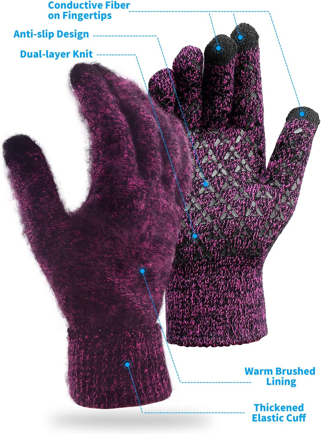 Winter Gloves for Women and Men 1/2/3 Pairs,Upgraded Touch Screen Gloves,Anti-Slip Silicone Gel- Thermal Soft Wool Lining Apparel & Accessories > Clothing Accessories > Gloves & Mittens COOYOO
