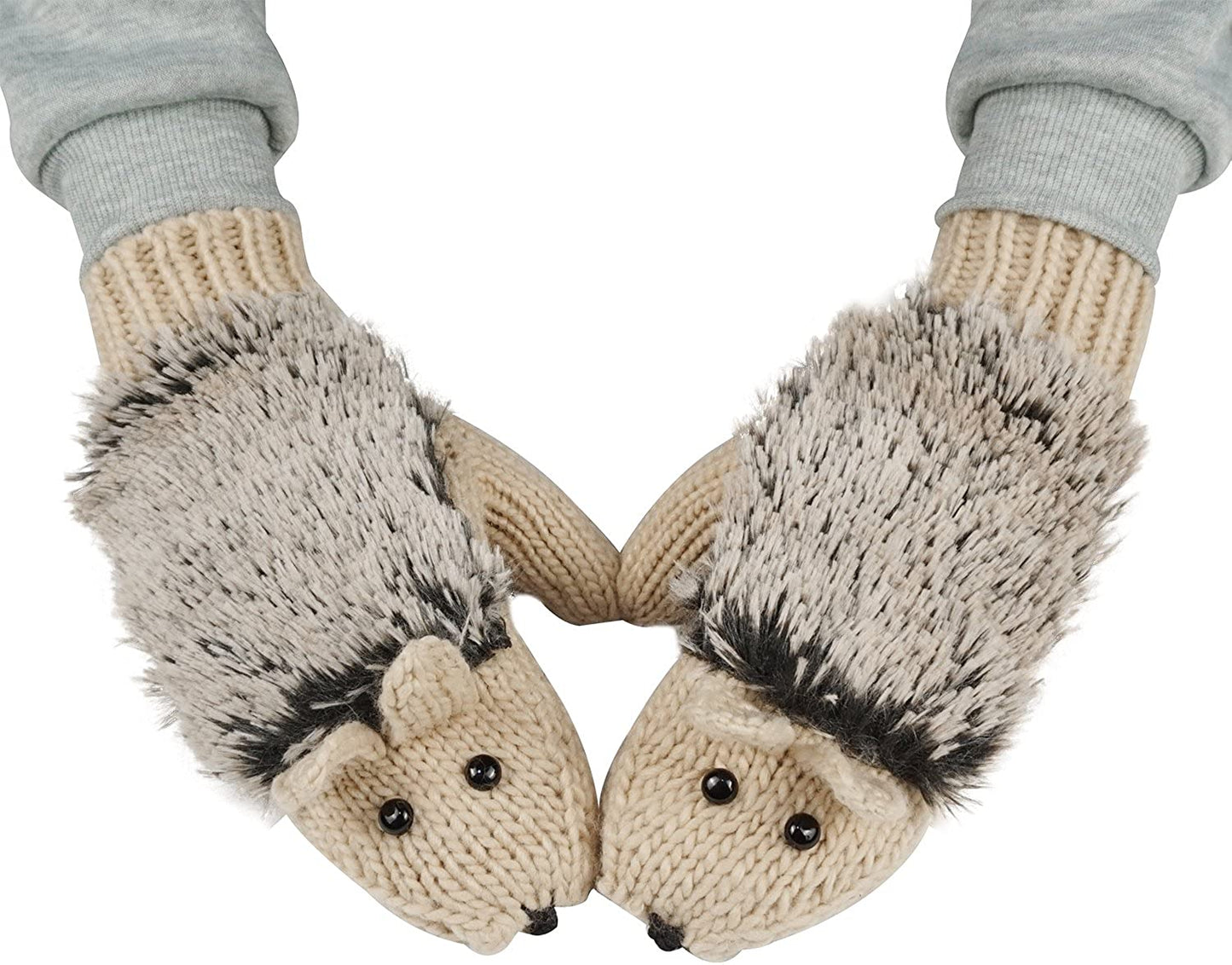 Double Layer Winter Thicken Warm Knit Mittens Cartoon Hedgehog Gloves Apparel & Accessories > Clothing Accessories > Gloves & Mittens Bienvenu Beige