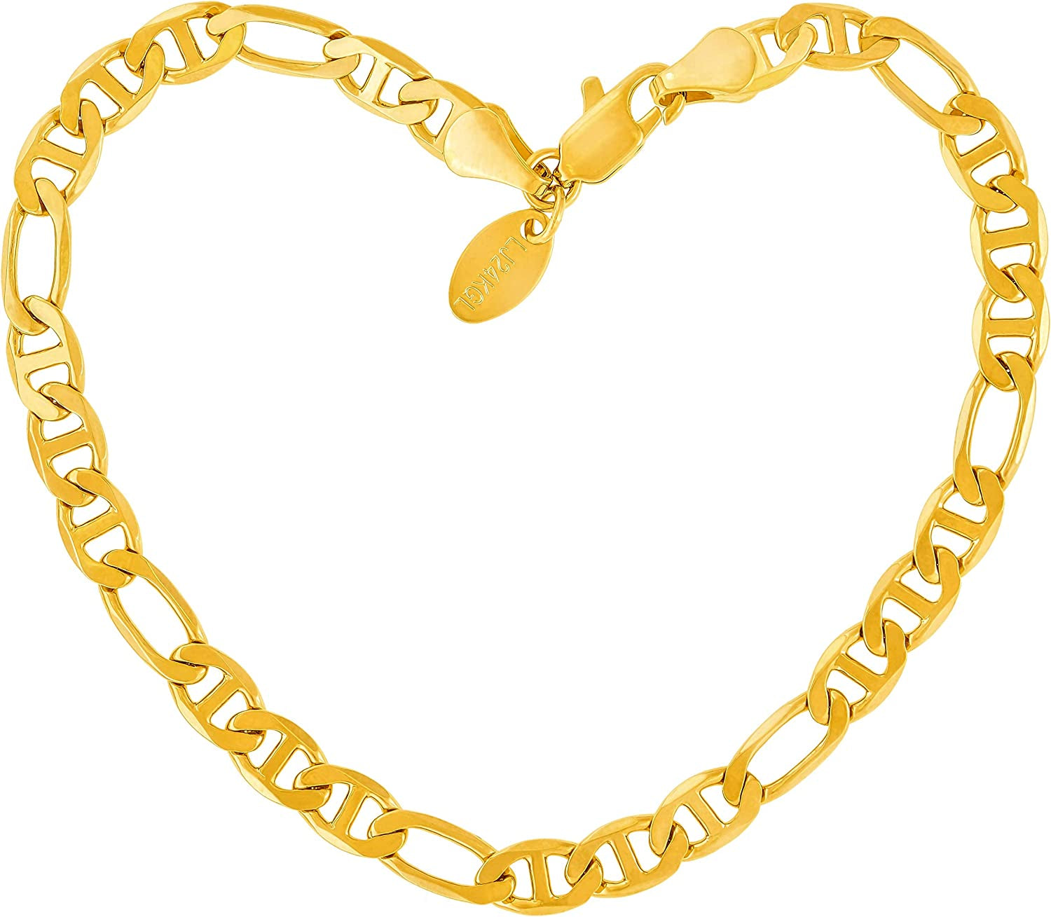 LIFETIME JEWELRY 6Mm Figaro Mariner Link Anklet for Women 24K Real Gold Plated Apparel & Accessories > Jewelry > Anklets LIFETIME JEWELRY 11.0 Inches