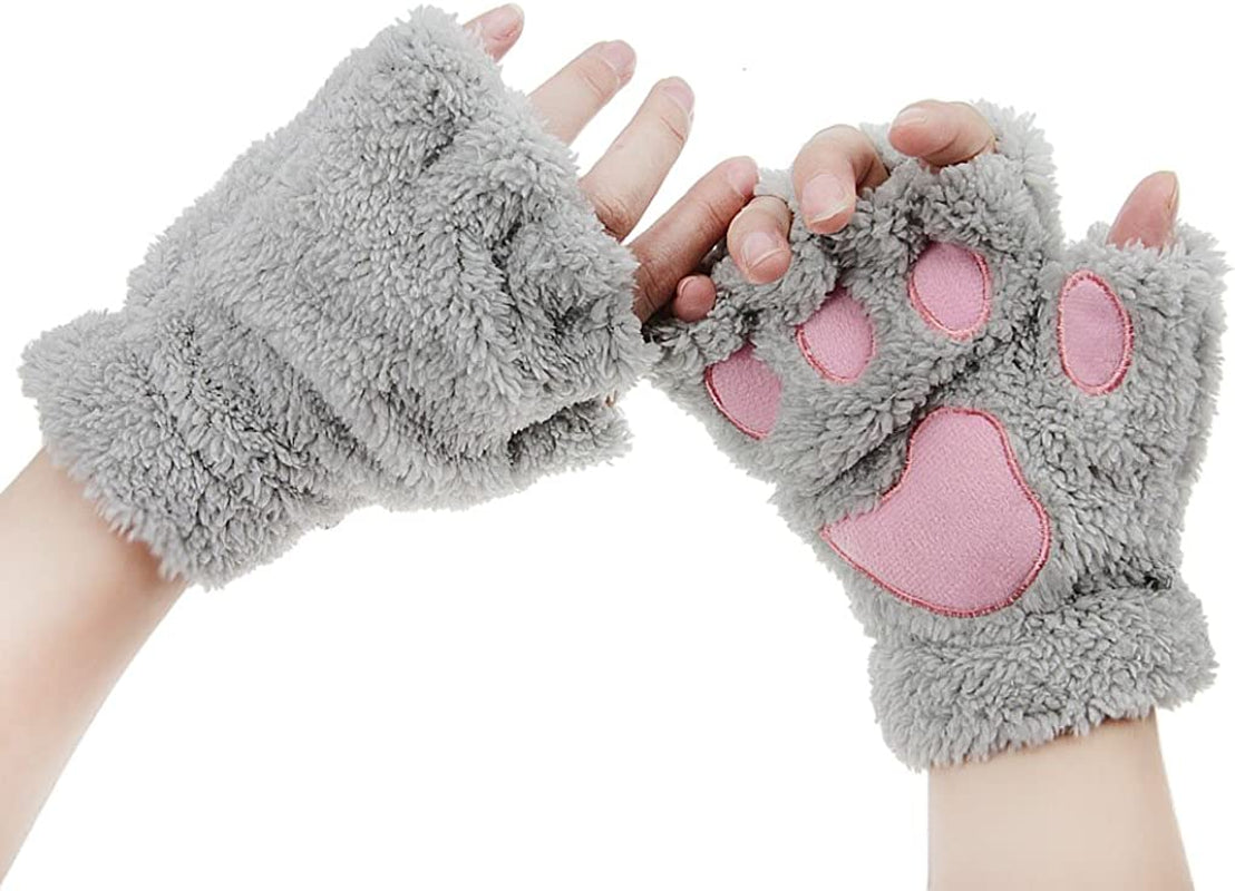 Fakeface Cute Cat Kitten Paw Fingerless Faux Fur Plush Gloves for Girls Women Apparel & Accessories > Clothing Accessories > Gloves & Mittens FakeFace Grey