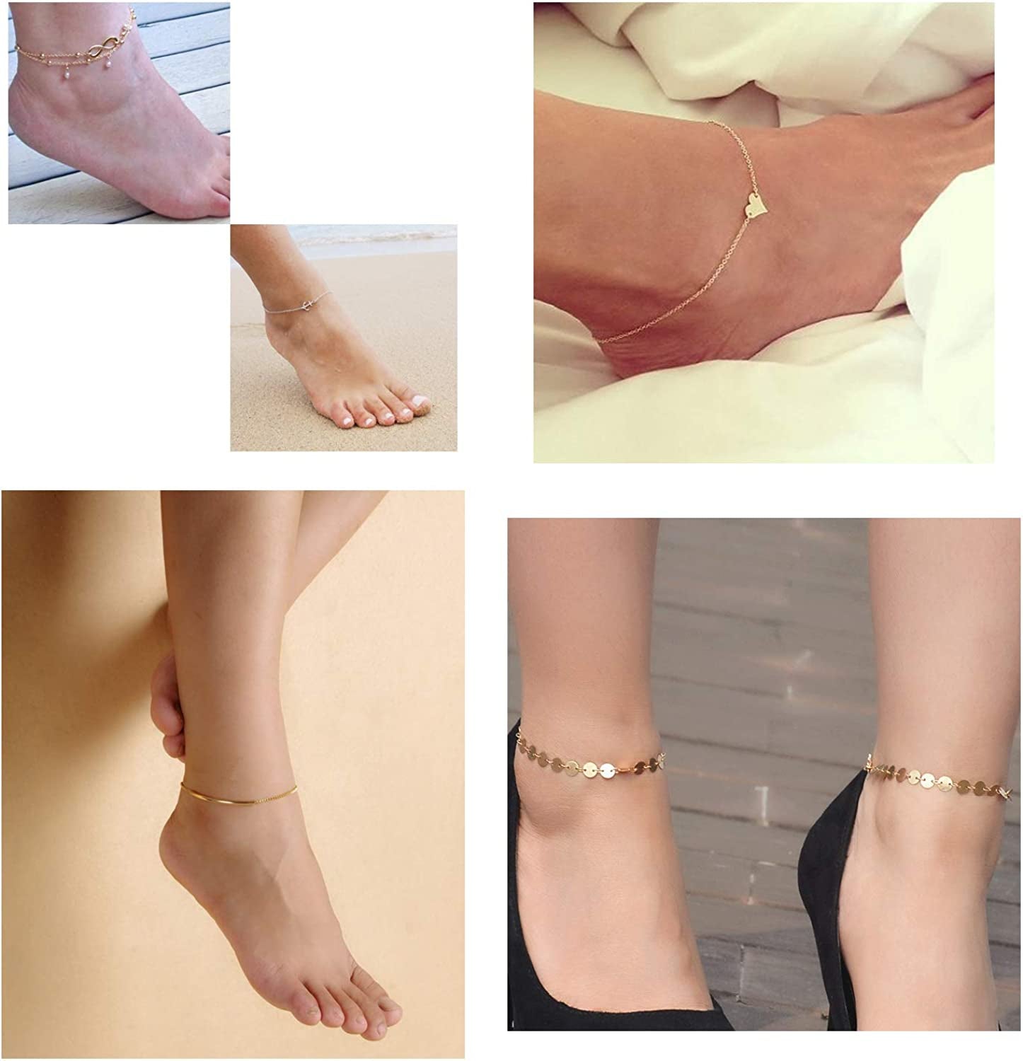 Softones 12Pcs Ankle Bracelets for Women Girls Gold Silver Two Style Chain Beach Anklet Bracelet Jewelry Anklet Set,Adjustable Size Apparel & Accessories > Jewelry > Anklets Softones