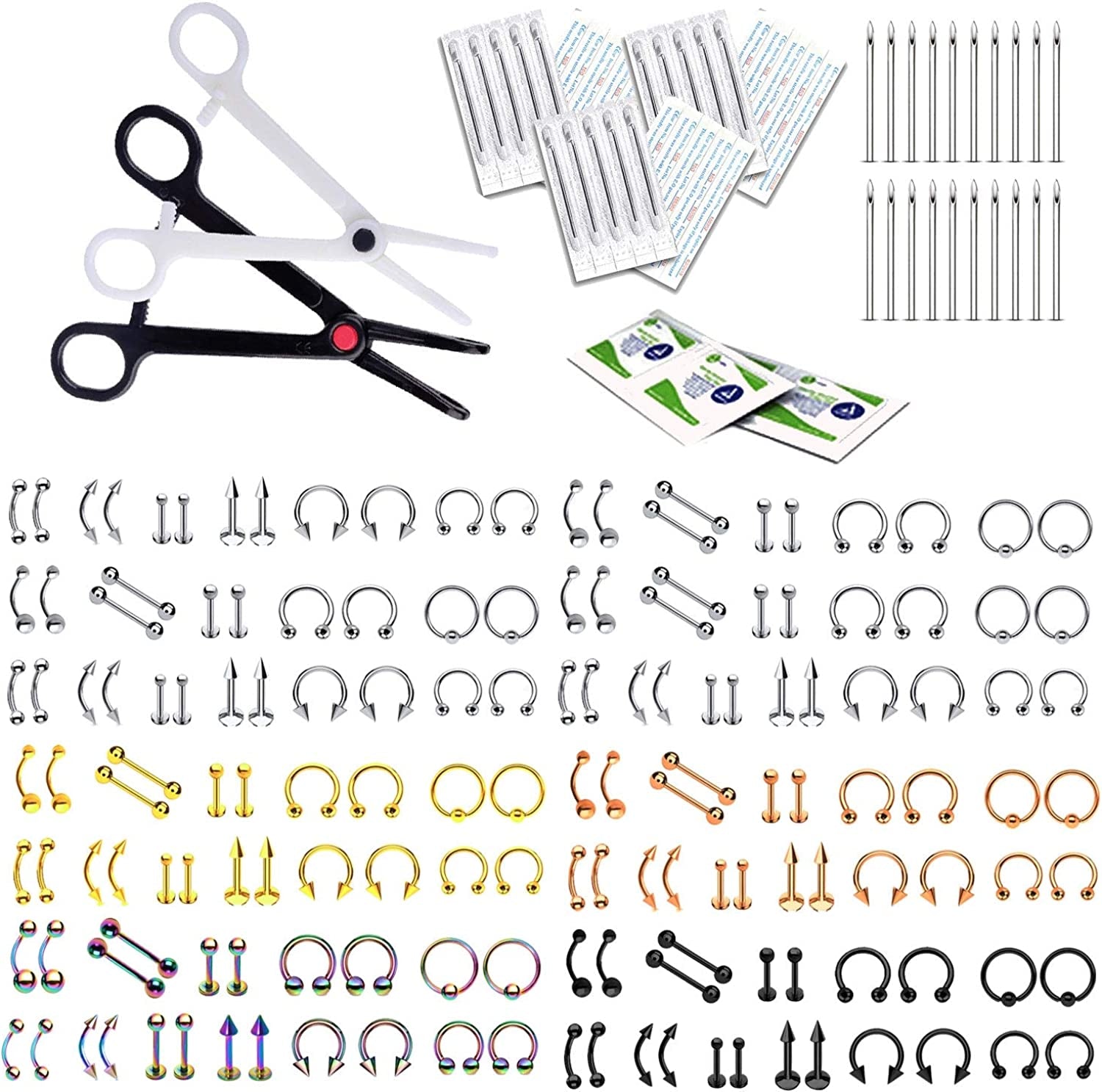 Bodyj4You 200PC Professional Body Piercing Kit 14G 16G Belly Ring Labret Tongue Tragus Jewelry Apparel & Accessories > Jewelry > Body Jewelry BodyJ4You 200 Pieces Mix, Straight Needles