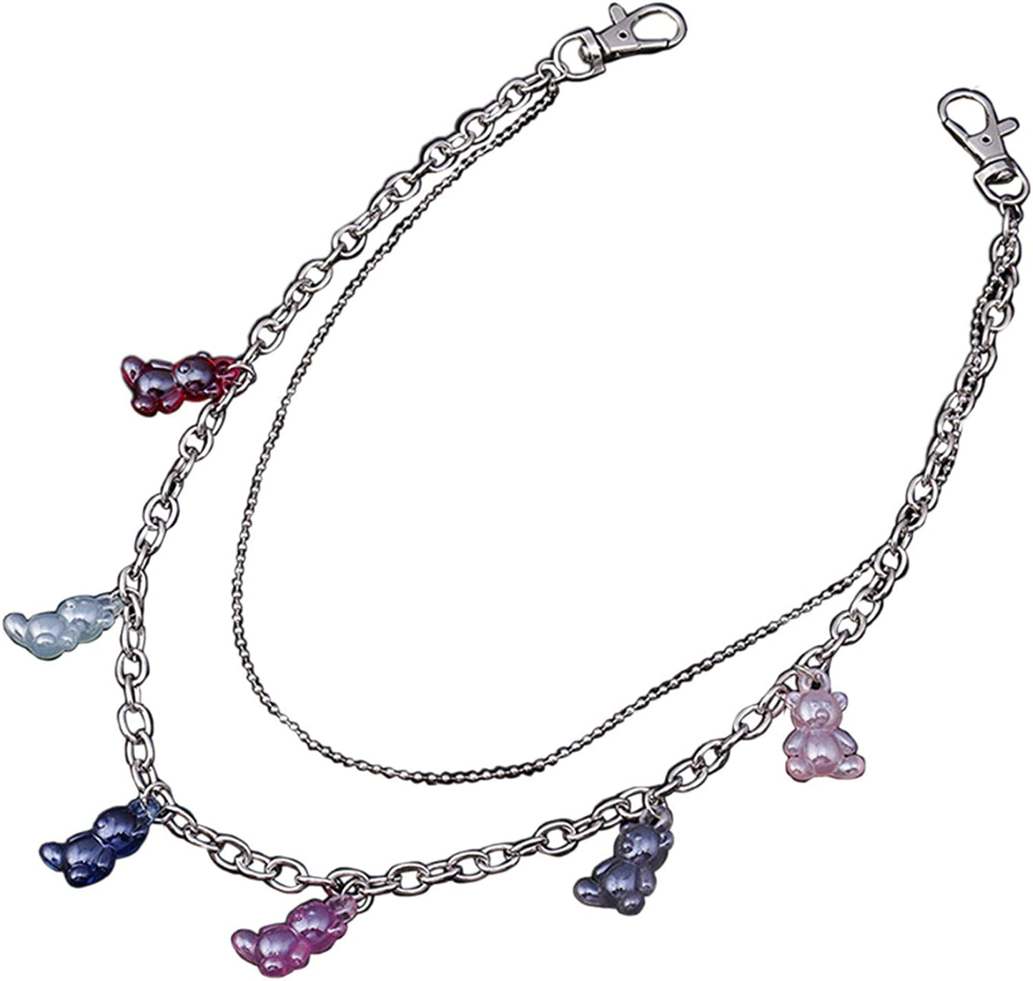 N/Q Punk Gothic Layered Hollow Love Heart Butterfly Star Belly Waist Chain Belt for Women Girls Men Boys Hip Hop Rock Multilayer Unisex Resin Cartoon Colorful Bear Animal Insect Body Jewelry Apparel & Accessories > Jewelry > Body Jewelry N/Q A silver bear