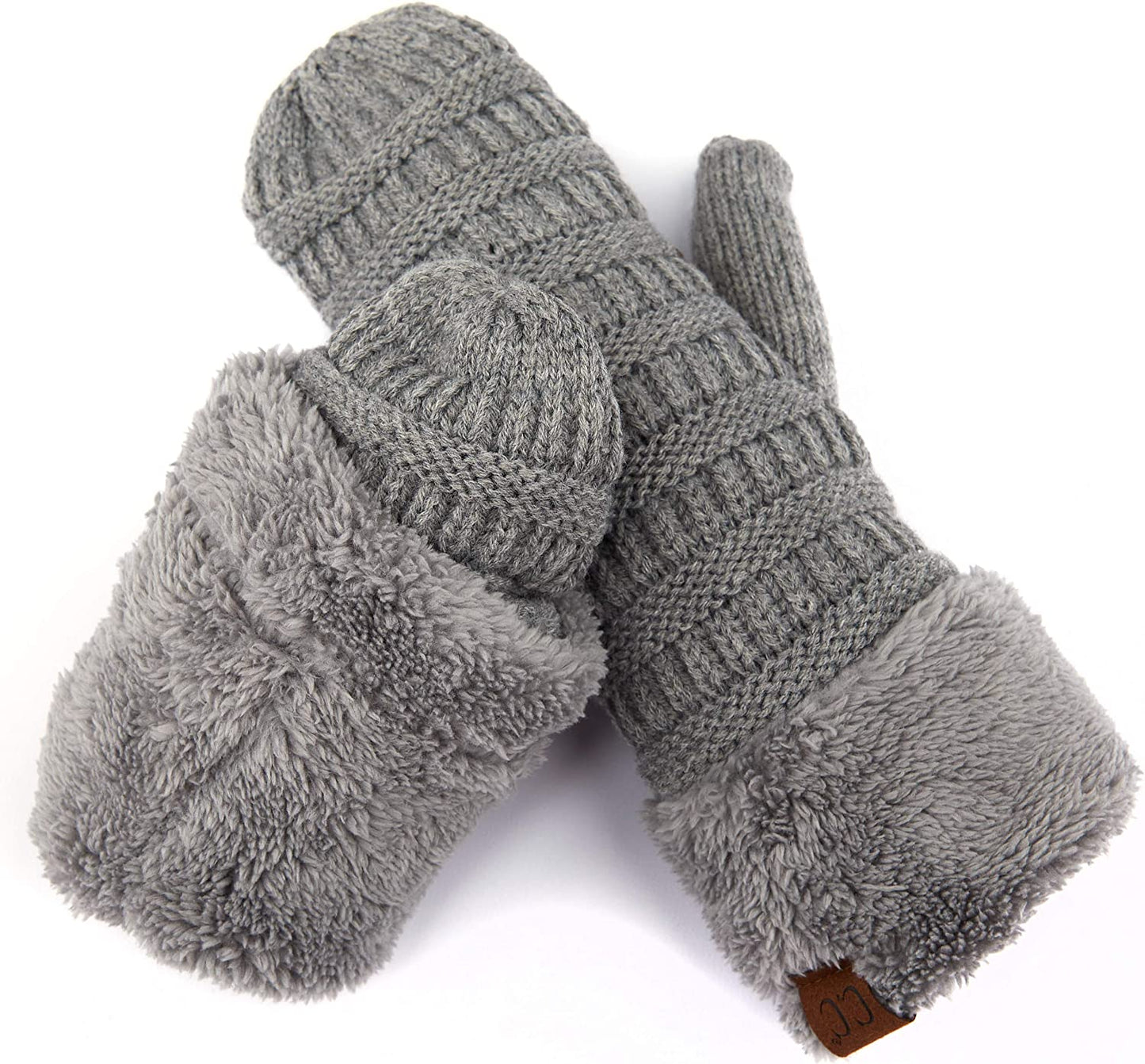 C.C Women Thick Knit Faux Fur Sherpa Fleece Lined Warm Winter Gloves Mittens (CG-36)(MT-008,25,715,816,1816,6245) Apparel & Accessories > Clothing Accessories > Gloves & Mittens C.C