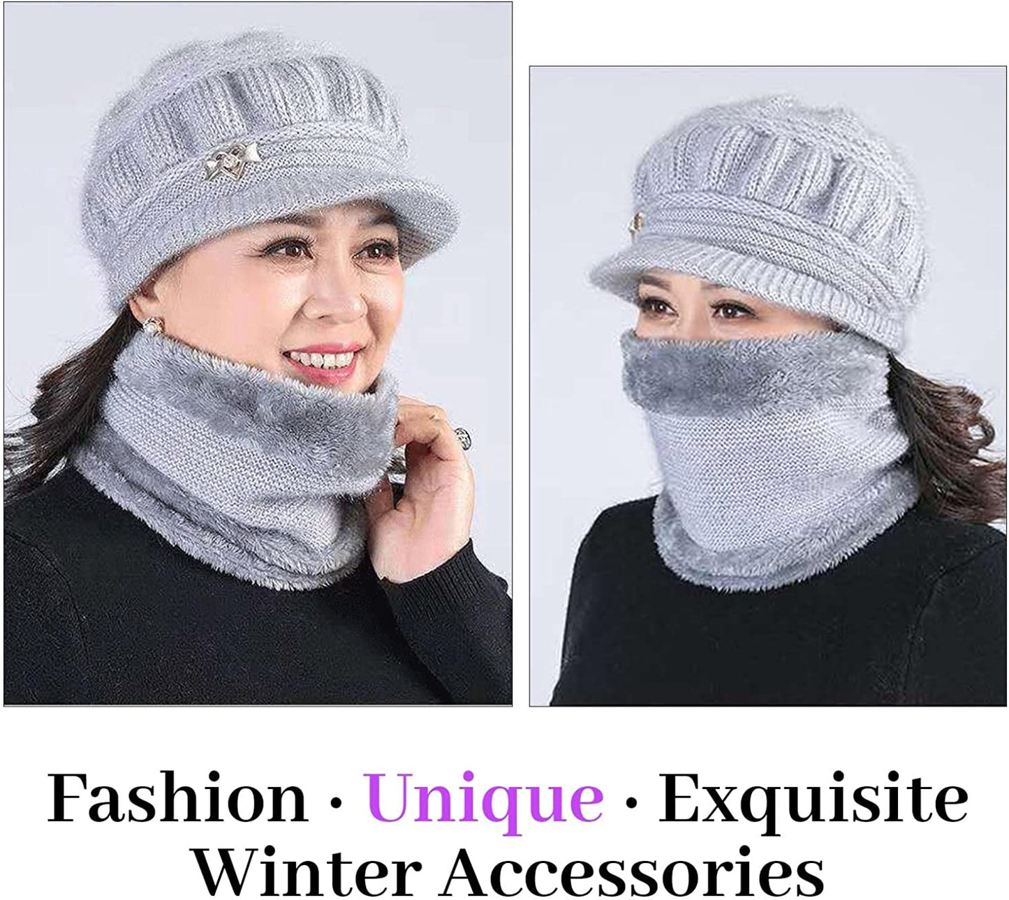DANMY Women'S Winter Hat, Fleece Lined Womens Beanie Hat, Middle-Aged and Old Warm Earmuff Hat for Women Apparel & Accessories > Clothing Accessories > Hats DANMY