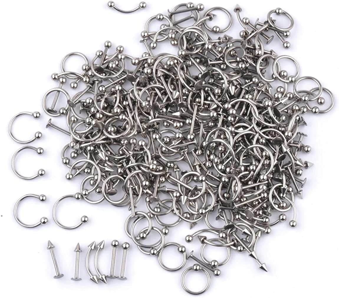 IPINK Piercing Kit 14G-16G Rainbow Surgical Steel Body Piercing Belly Button,Tongue, Eyebrow, Nipple, Lip, Nose, Chi Gauge Apparel & Accessories > Jewelry > Body Jewelry IPINK 100 Pieces