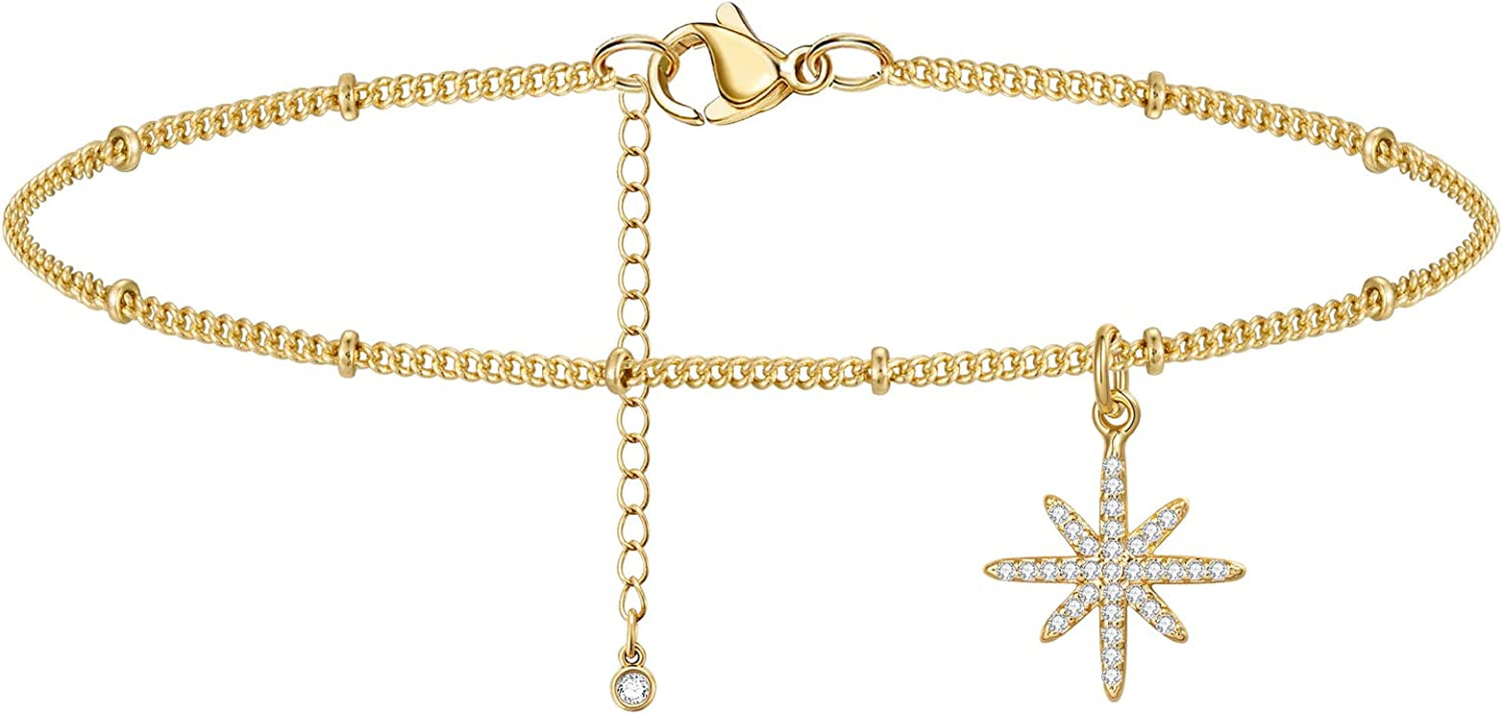 Kissyan Gold Ankle Bracelets for Women, Dainty 14K Gold Plated Anklets Cuban Link Chain Ankles Adjustable Snake Tennis Anklet Bracelet Tiny Beach Foot Jewelry Gifts for Women Girls Apparel & Accessories > Jewelry > Anklets KissYan Gold-star