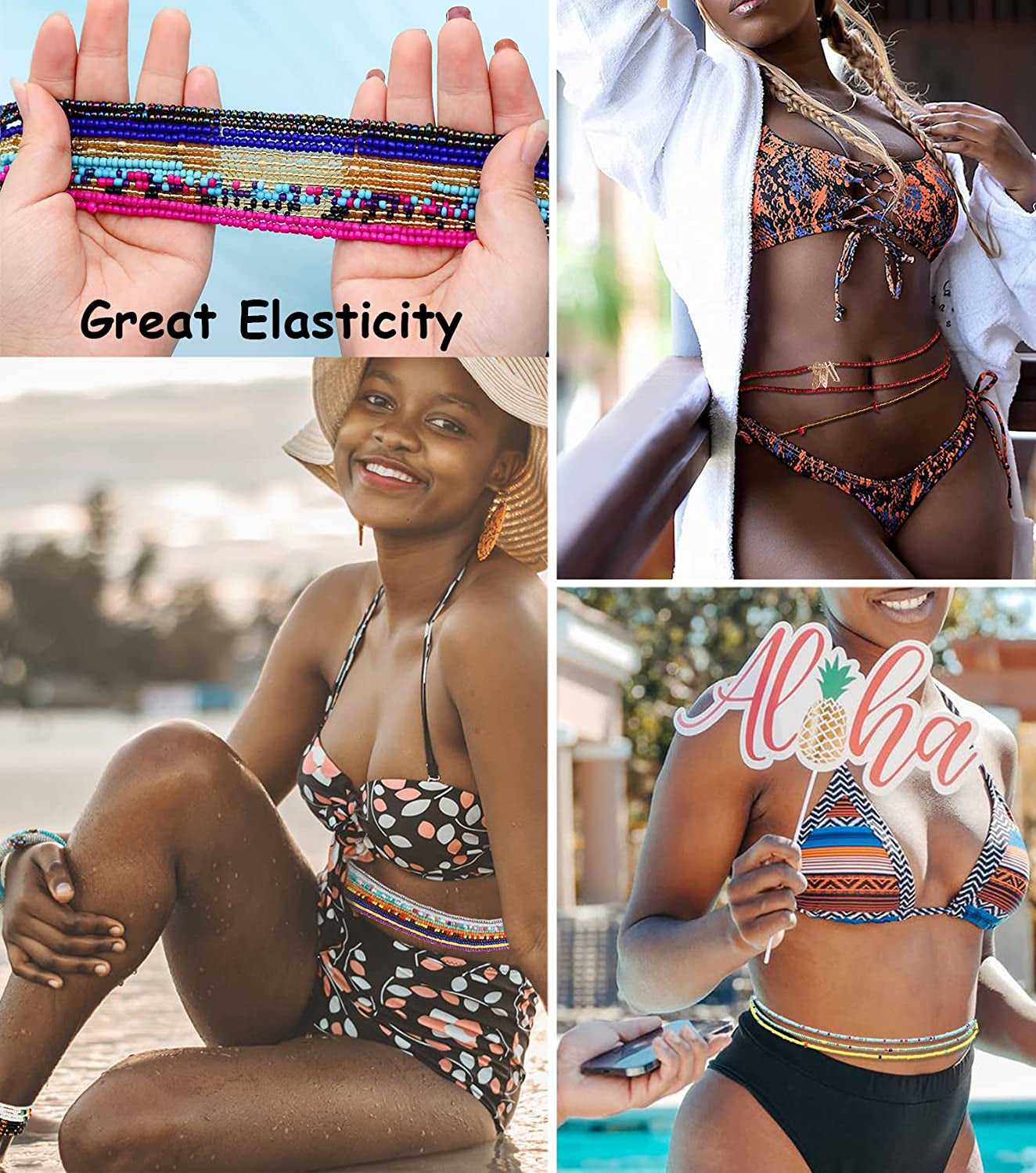 KOHOTA Beads Waist Set for Women African Beaded Body Chain Waist Belly Chain Stretchy Elastic String Multi-Color Necklace Bracelet Anklet Sexy Bikini Summer Jewelry Apparel & Accessories > Jewelry > Body Jewelry KOHOTA