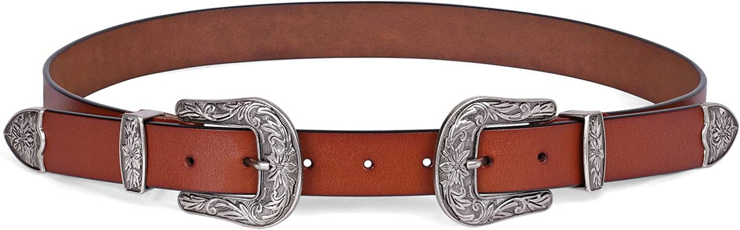 Women Leather Belts Ladies Vintage Western Design Black Waist Belt for Pants Dresses Apparel & Accessories > Clothing Accessories > Belts KYLIE MAX C-brown-only for High Waist For waist size 31-35"/pants size 32-37"
