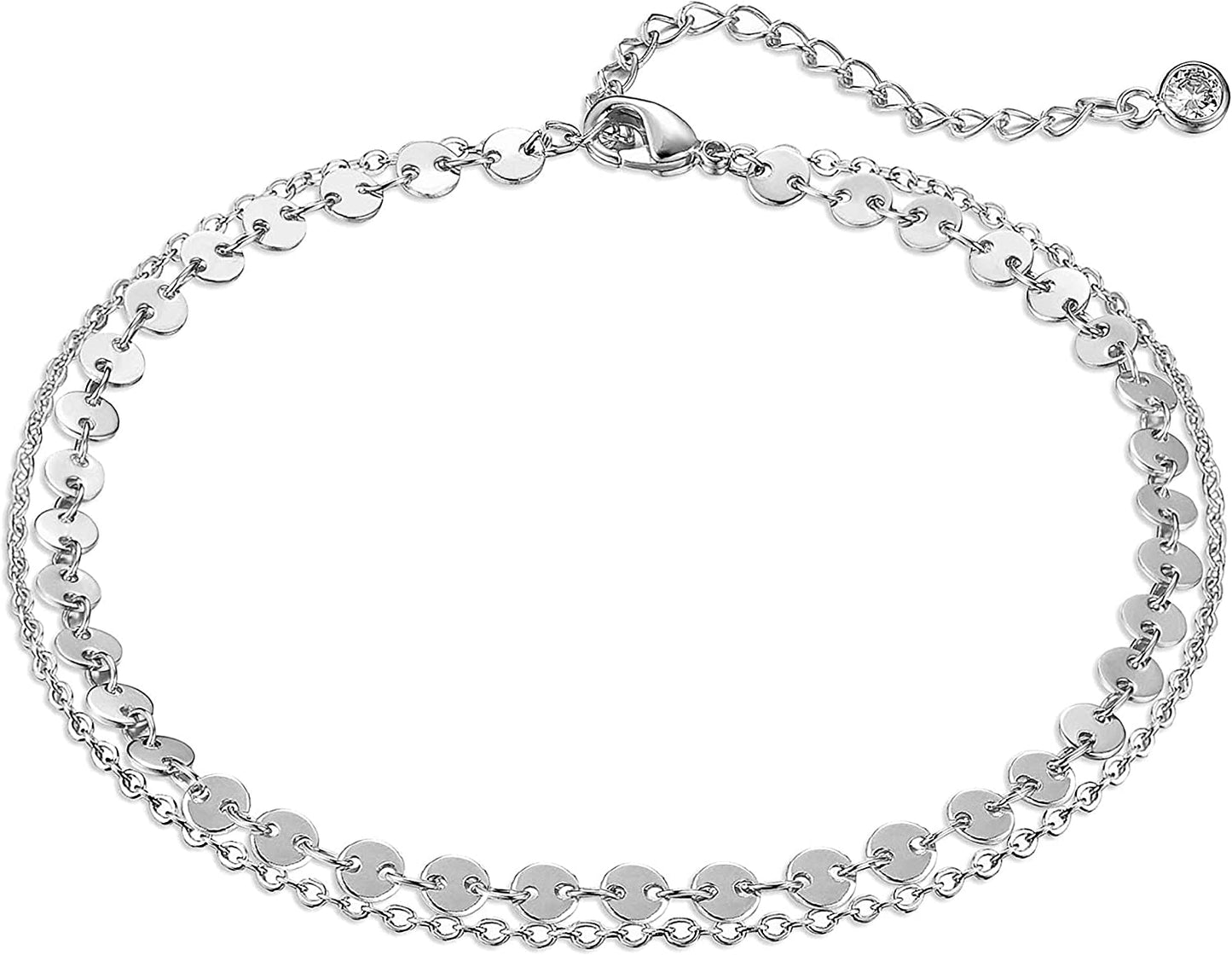 Dremmy Studios Simple Gold Chain Anklet,14K Gold/Silver Plated Dainty Summer Beach Anklets for Women Apparel & Accessories > Jewelry > Anklets DREMMY STUDIOS Layered Silver Coin
