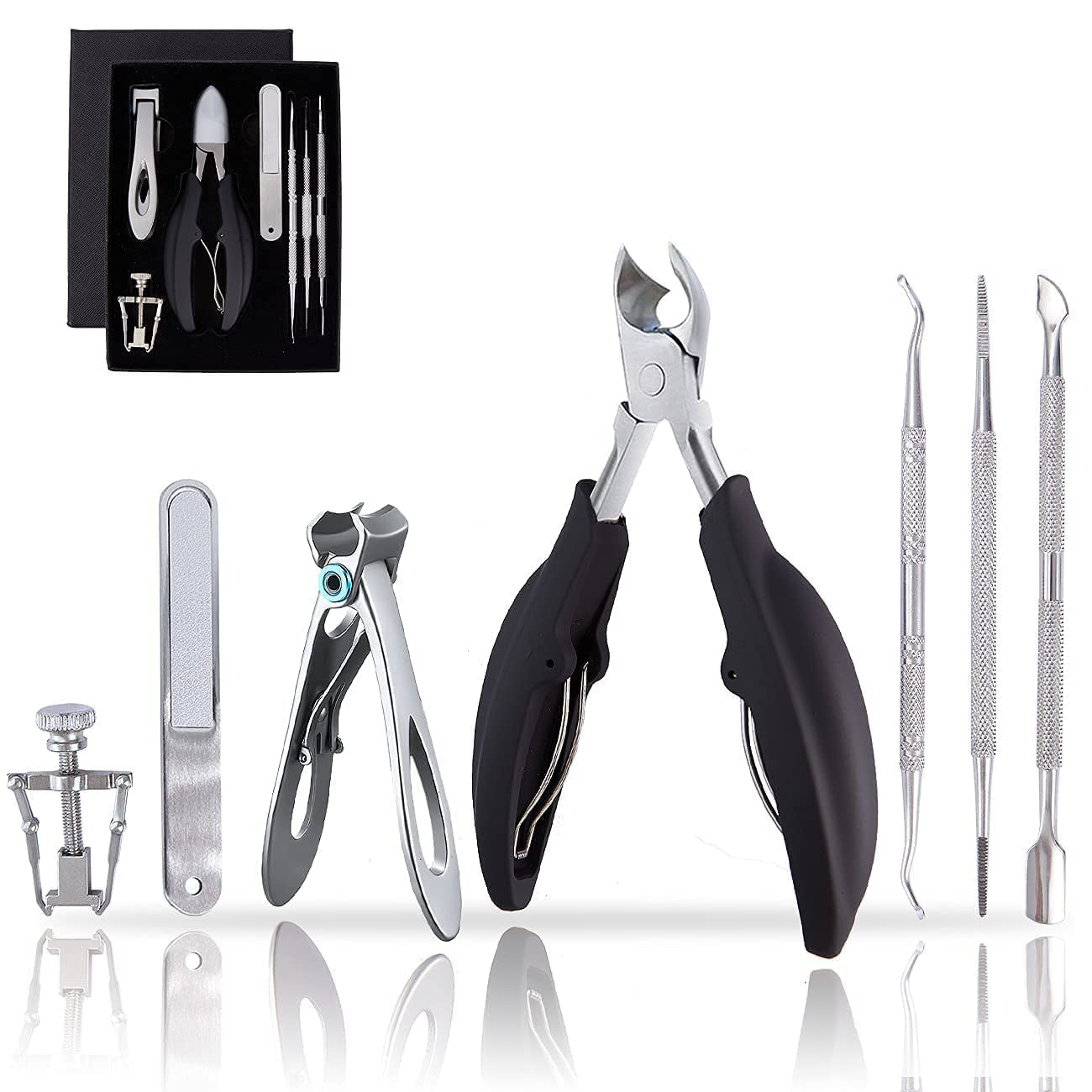 Ingrown Toenail Tool Kit (9PCS), Professional Toe Nail Clipper Set for Ingrown & Thick Nail, Stainless Steel Ingrown Toenail Kit, Surgery Grade Manicure Pedicure Tool by Dualeco Health & Beauty > Personal Care > Cosmetics > Cosmetic Tools > Nail Tools Dualeco Silver & Black 7 Piece Set