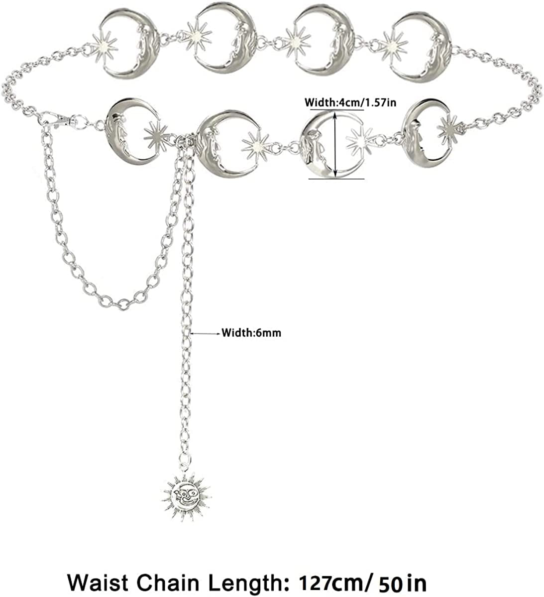 Honsny Chain Belt for Women Gold Sliver Moon Star Metal Waist Chain Belt Sun Pendant Belly Body Chains Jewelry Apparel & Accessories > Jewelry > Body Jewelry Honsny