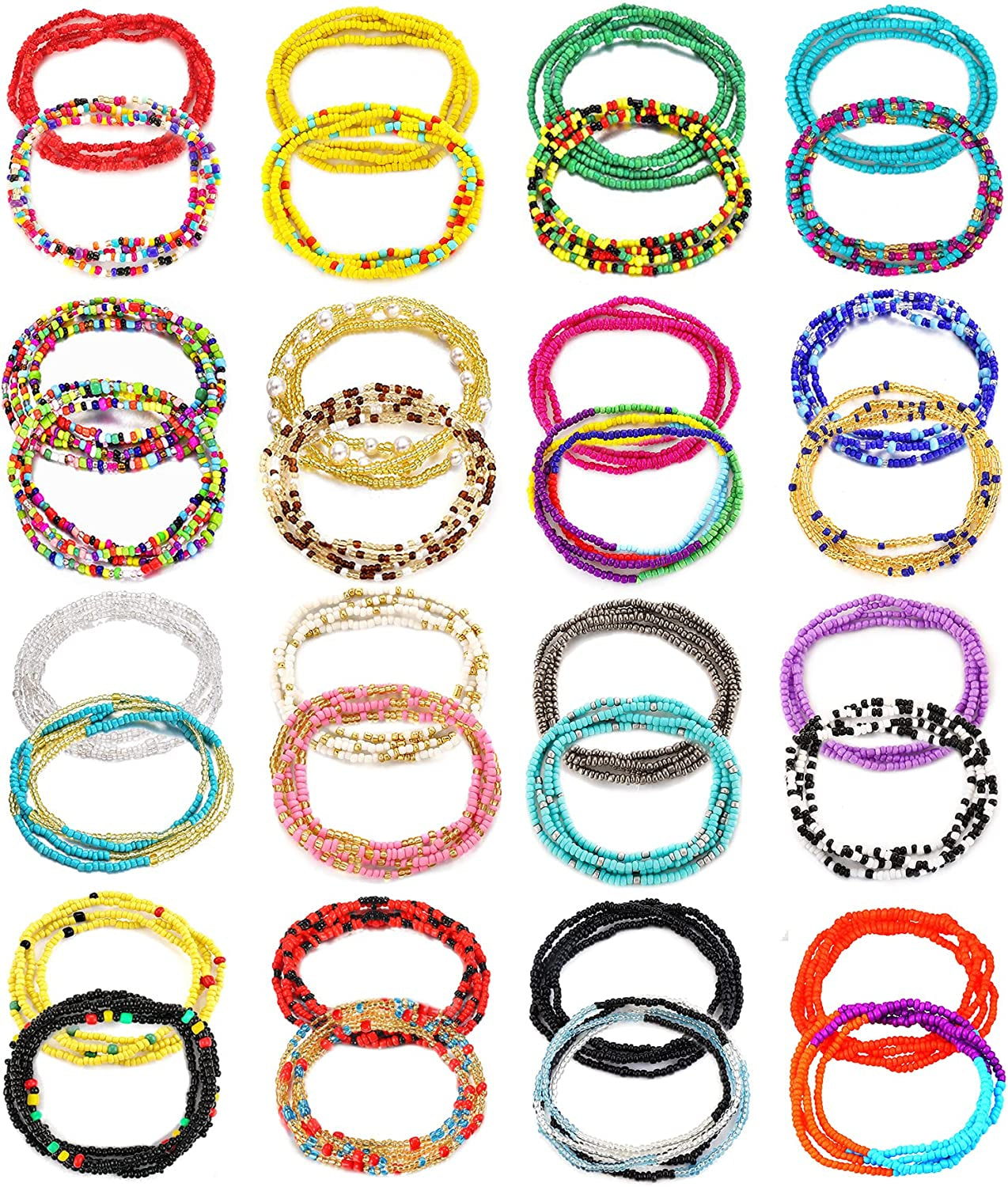 TOBENY 31.5 Inch Elastic Waist Beads for Women 32PCS Colorful Summer Layered Beaded Waist Belly Beads Bikini Jewelry African Waist Beads Body Chain Sets Apparel & Accessories > Jewelry > Body Jewelry TOBENY B