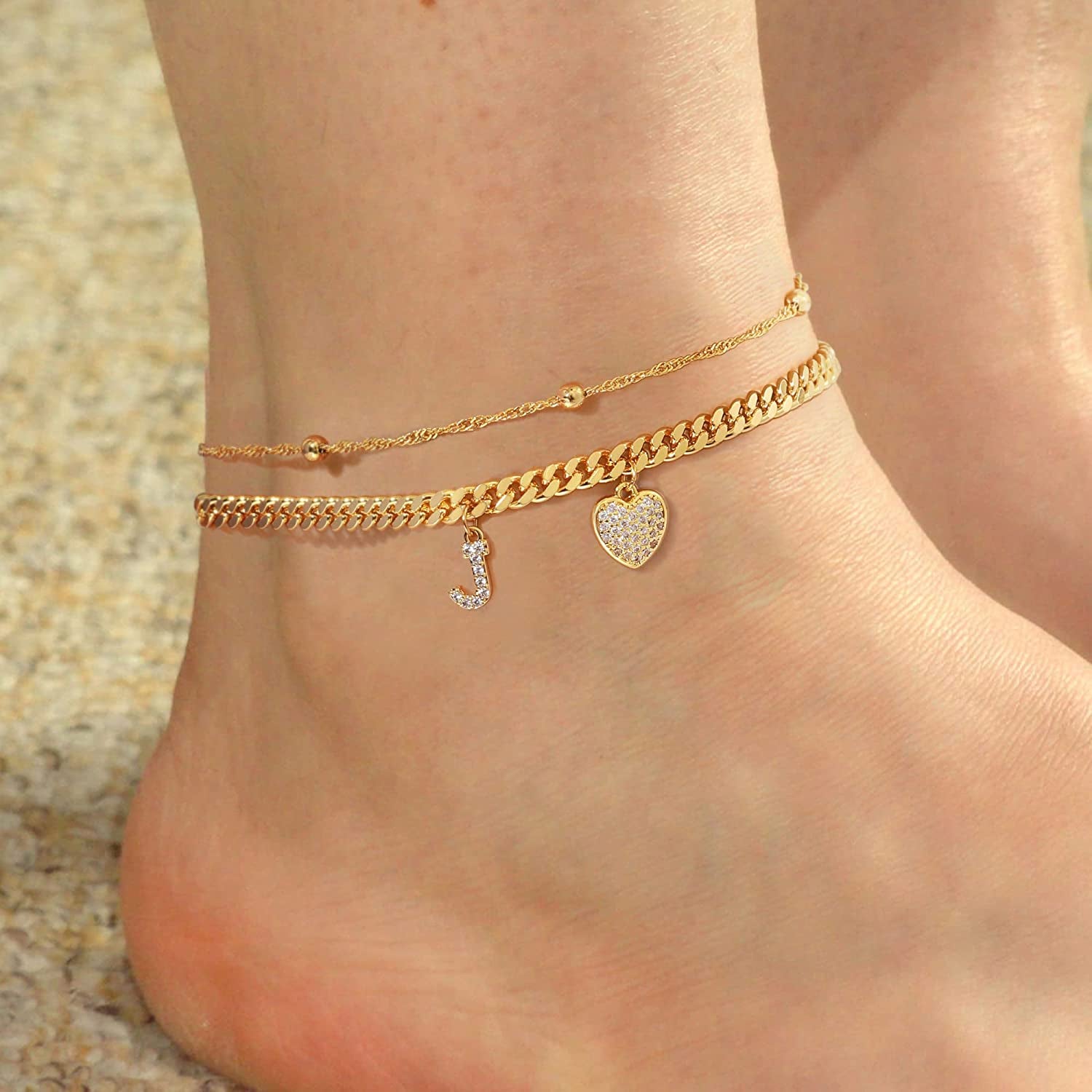 Gold Ankle Bracelets for Women 14K Gold Plated Heart Initial Cuban Link Anklets for Women Charm Gold Anklet for Women Summer Bracelets for Teen Girls Women Anklets Jewelry Apparel & Accessories > Jewelry > Anklets BRIJEWLIC