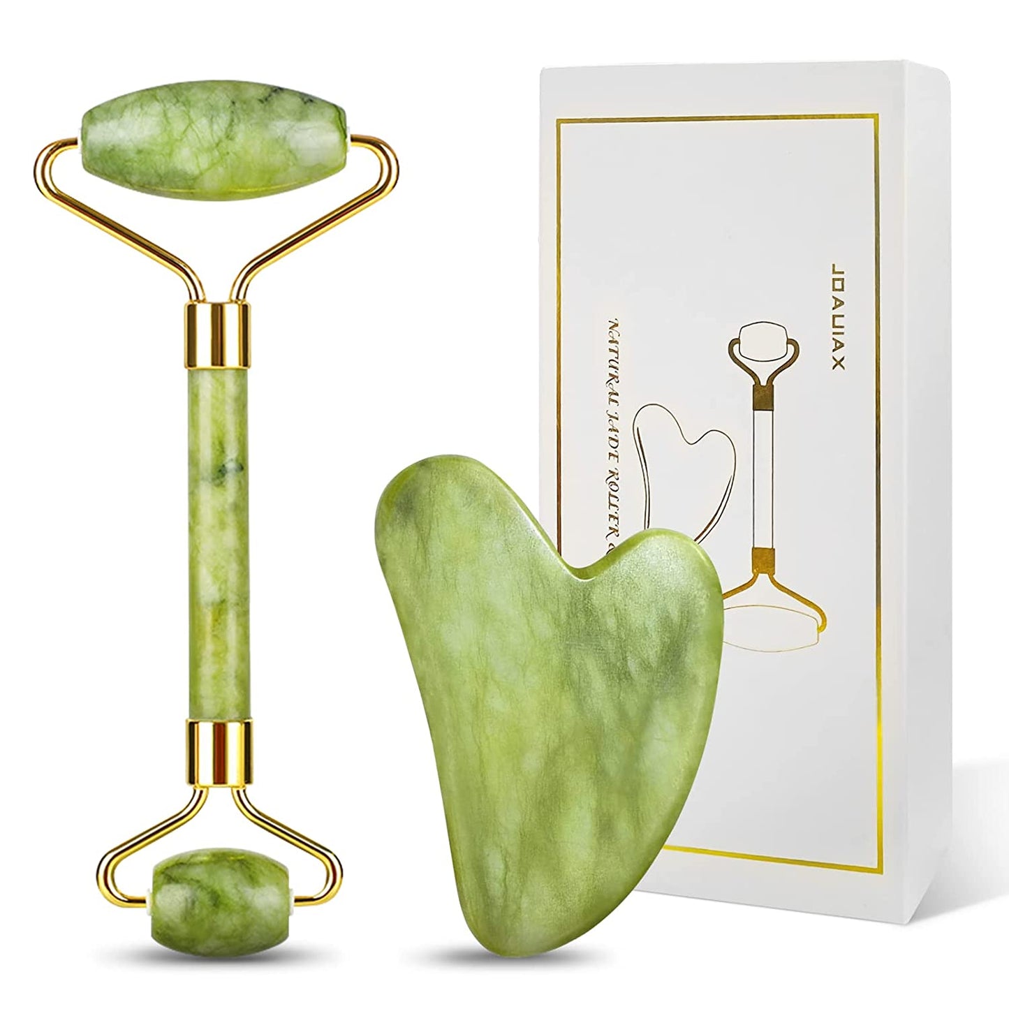 Jade Roller & Gua Sha Stone,Face Roller Skin Care,Gua Sha Massage Tool,100% Natural Jade,Anti-Aging Facial Roller for Face,Neck,Body Muscle Relaxing Health & Beauty > Personal Care > Cosmetics > Cosmetic Tools > Skin Care Tools TriFirmum Green