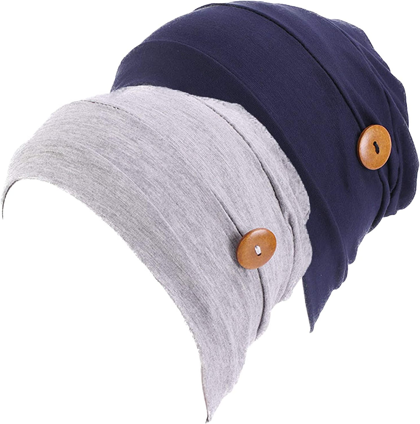 Qianmome 2-4 Pack Beanie with Button for Women Men Nurse,Working Hat,Chemo Caps for Cancer Patients Apparel & Accessories > Clothing Accessories > Headwear Qianmome Gray&navy
