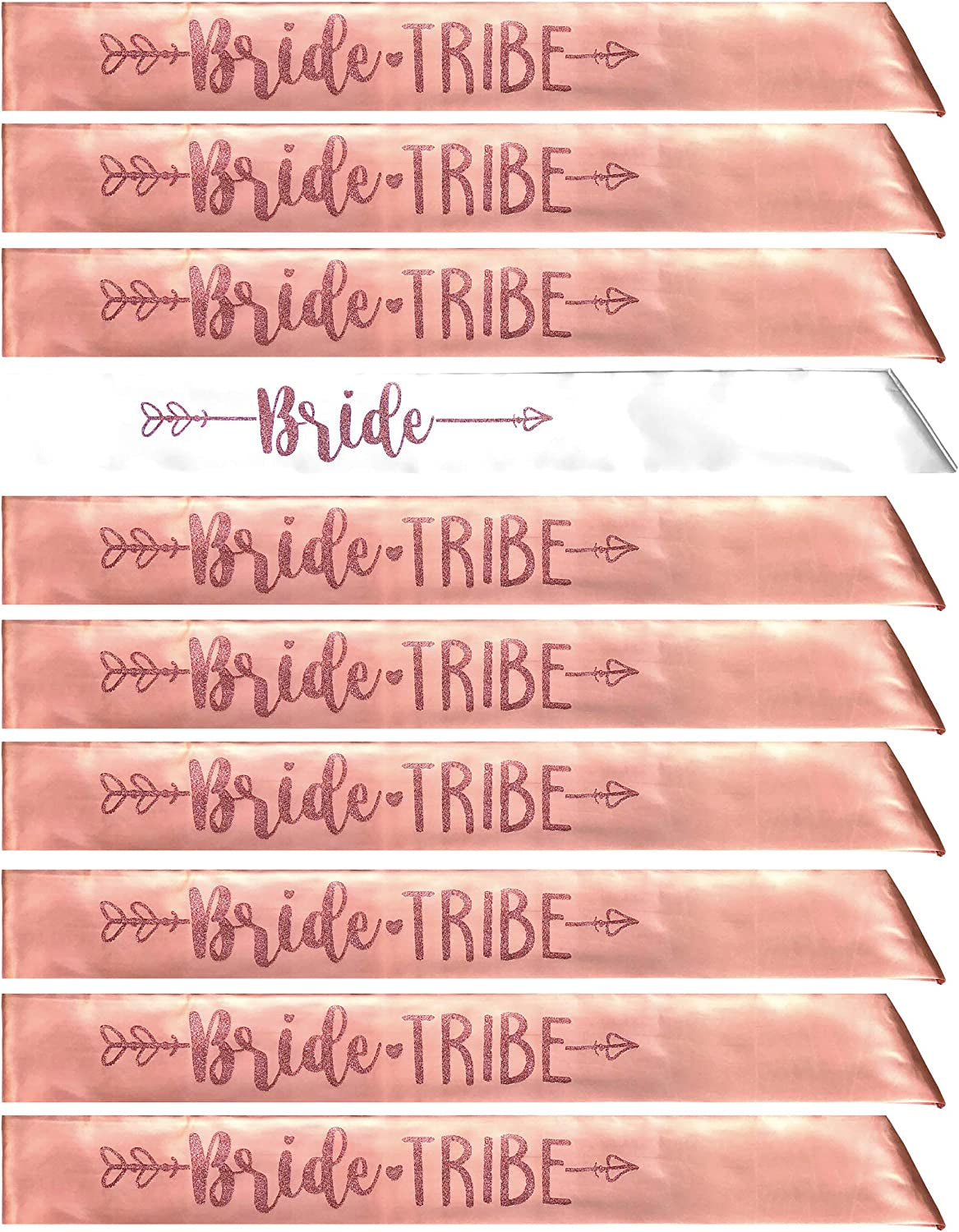 Bride Tribe 7Pc or 10Pc Satin Sash Set - Sophisticated & Fun Party Favors for Bachelorette Party, Bridal Shower & Wedding Party (Dusty Pink & Black, 10Pc Set) Apparel & Accessories > Clothing Accessories > Sashes Bachelorette to Bride Rose Gold Pack of 10