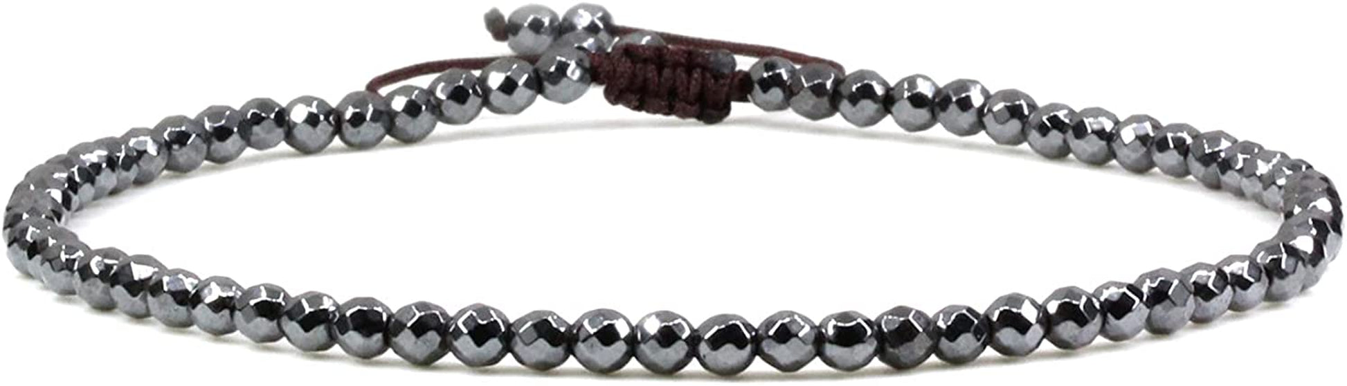 Keleny Natural Gemstone 4Mm round Bead Charm Stretch Anklet for Women Brown Rope Adjustable 8.6-11 Inch Apparel & Accessories > Jewelry > Anklets Kelenystones Faceted Black Hematite