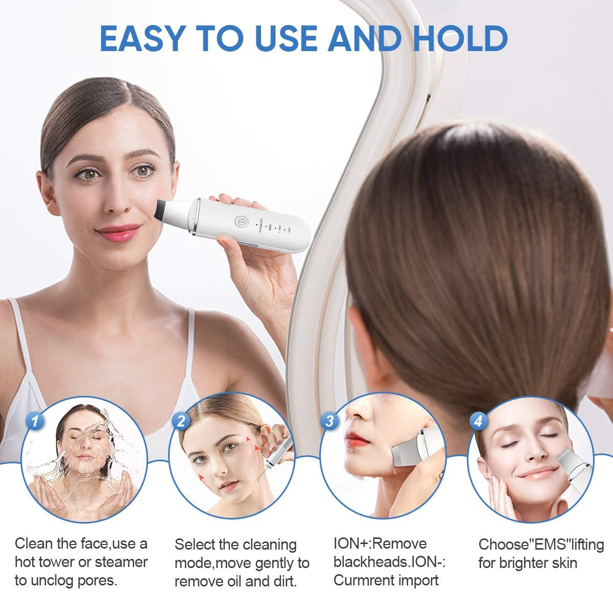 Ruoxu Skin Scrubber Face Spatula, Professional Skin Spatula Blackhead Remover with 4 Modes, Facial Pore Deep Cleansing Skin Care Tool for Women & Men, White Health & Beauty > Personal Care > Cosmetics > Cosmetic Tools > Skin Care Tools Ruoxu